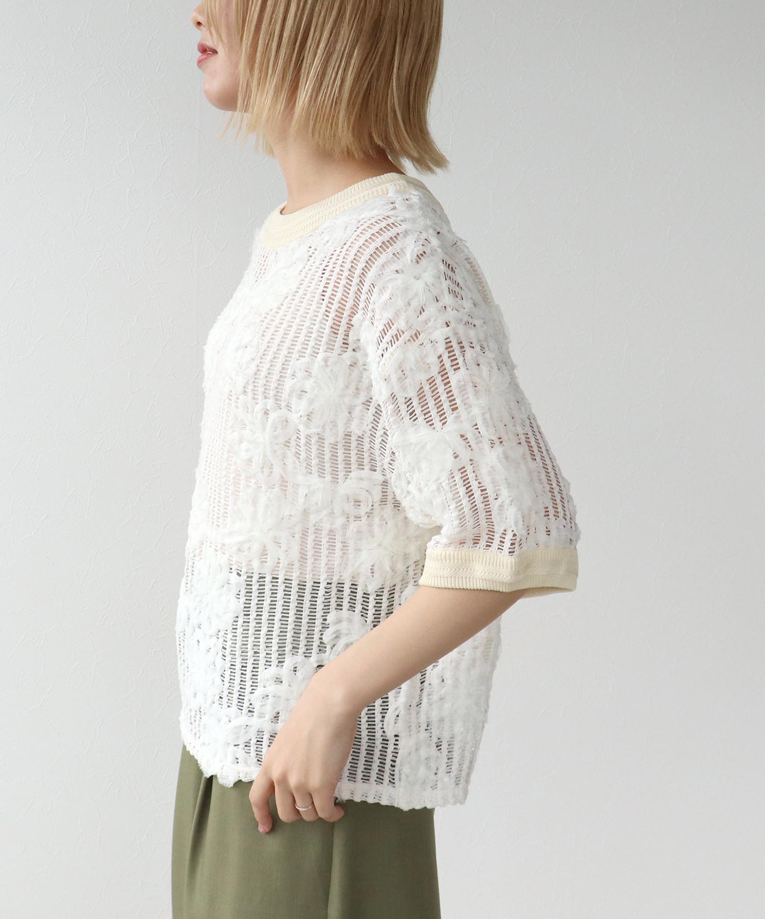 テープ刺繍編リブクループルオーバー