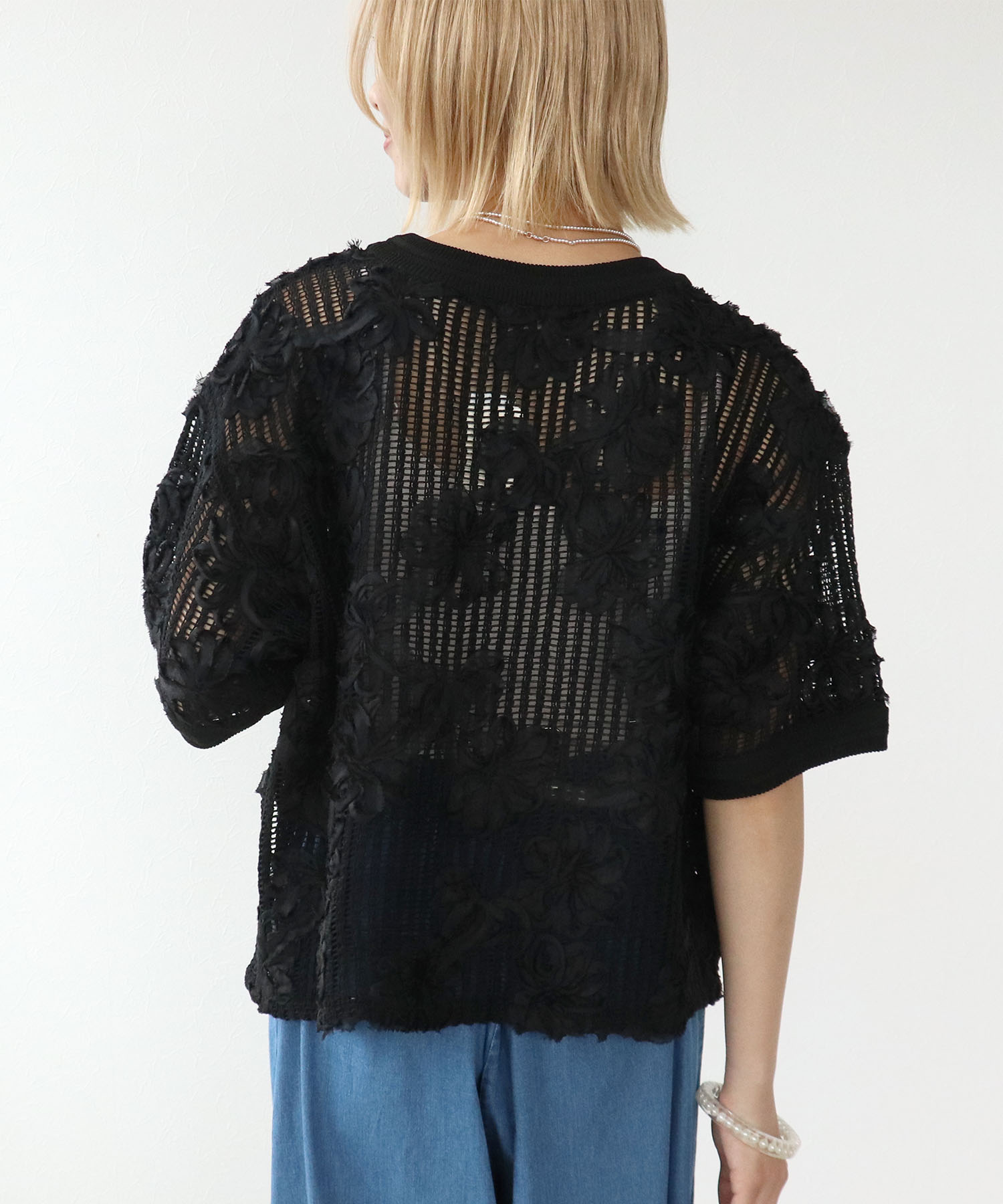 テープ刺繍編リブクループルオーバー