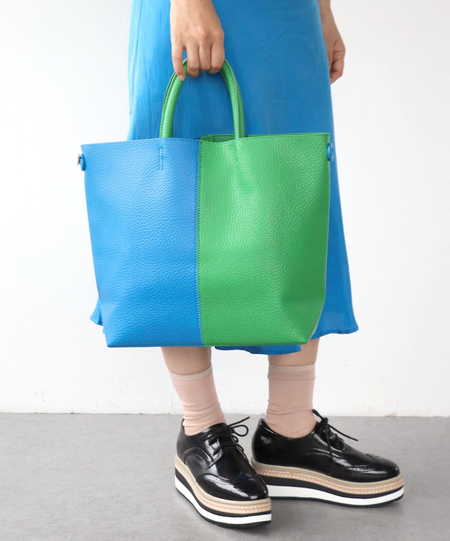 バイカラーフェイクレザートートBAG