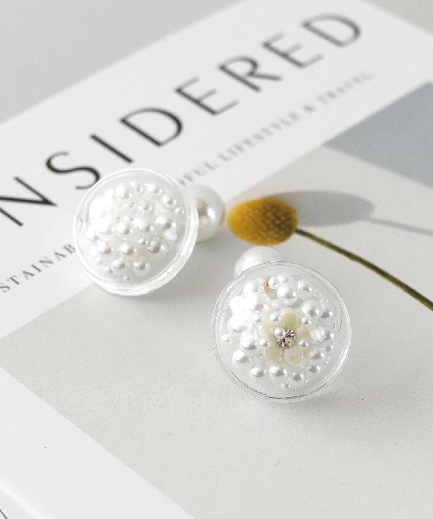 フラワーパールドームピアス（12mmパールキャッチ）