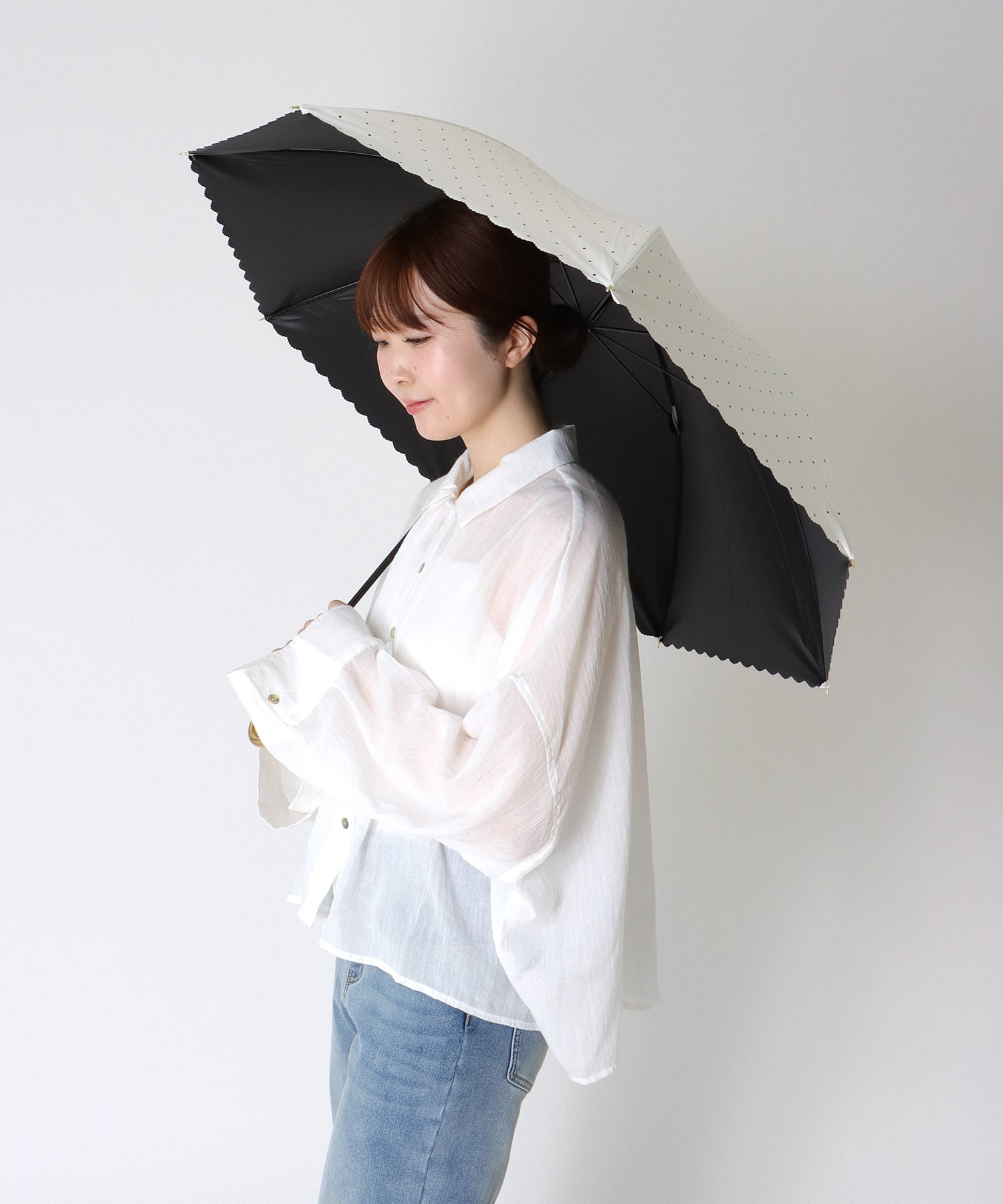 【Wpc.】≪晴雨兼用/遮光≫ドットフラワーポイント長傘