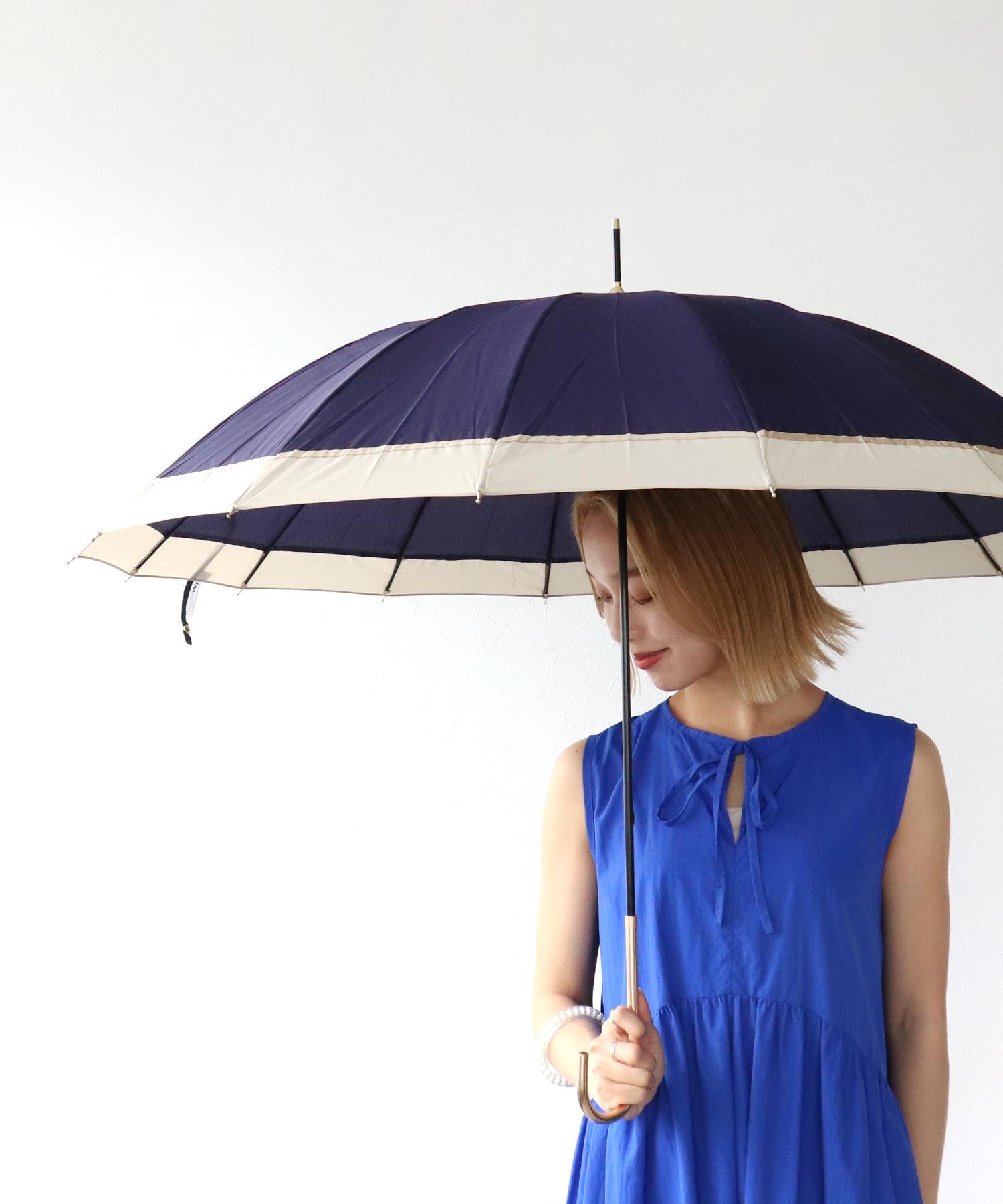 【Wpc.】≪晴雨兼用/遮光≫16本骨切継ライン長傘