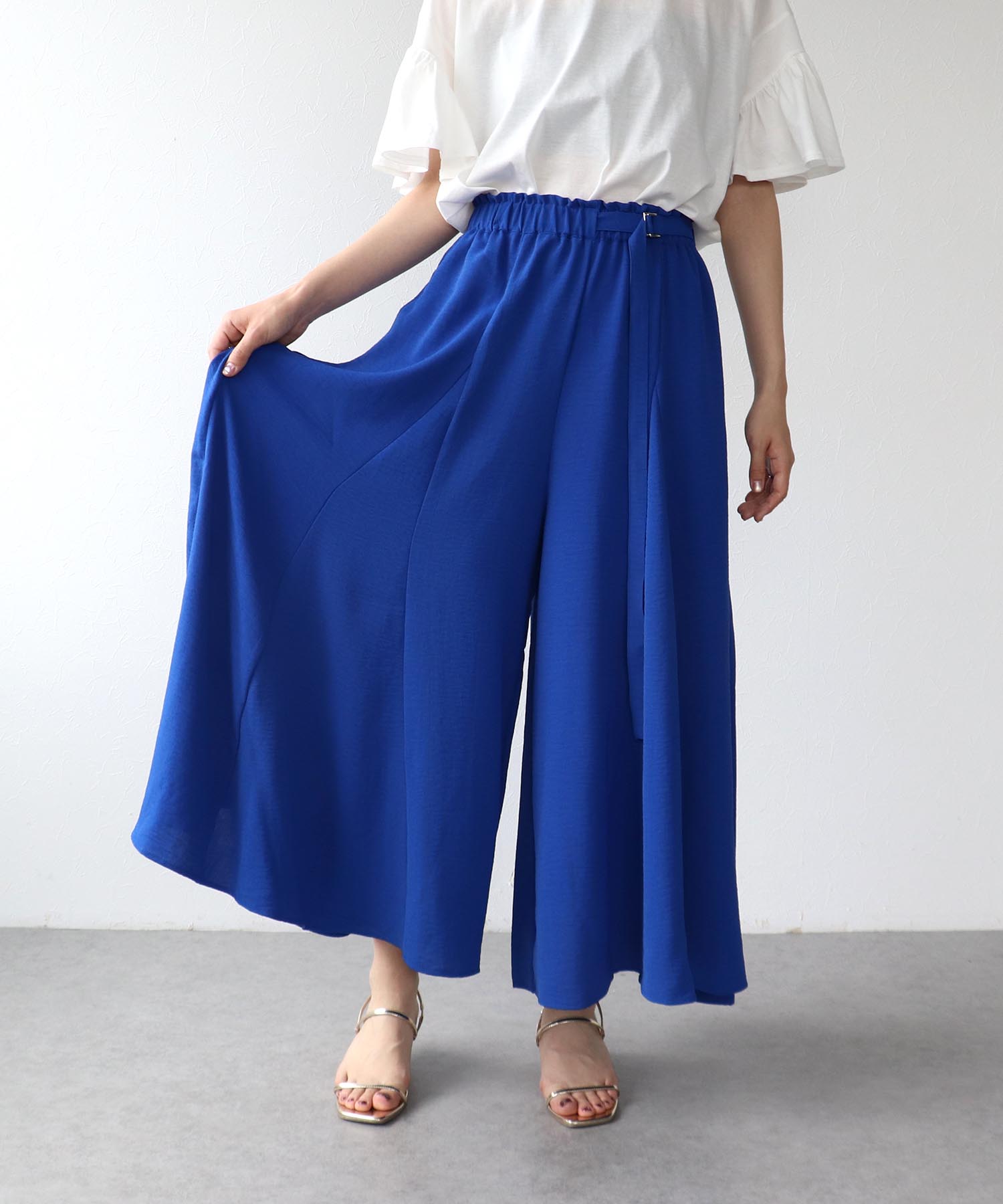 麻ライクポイントベルトパンツ