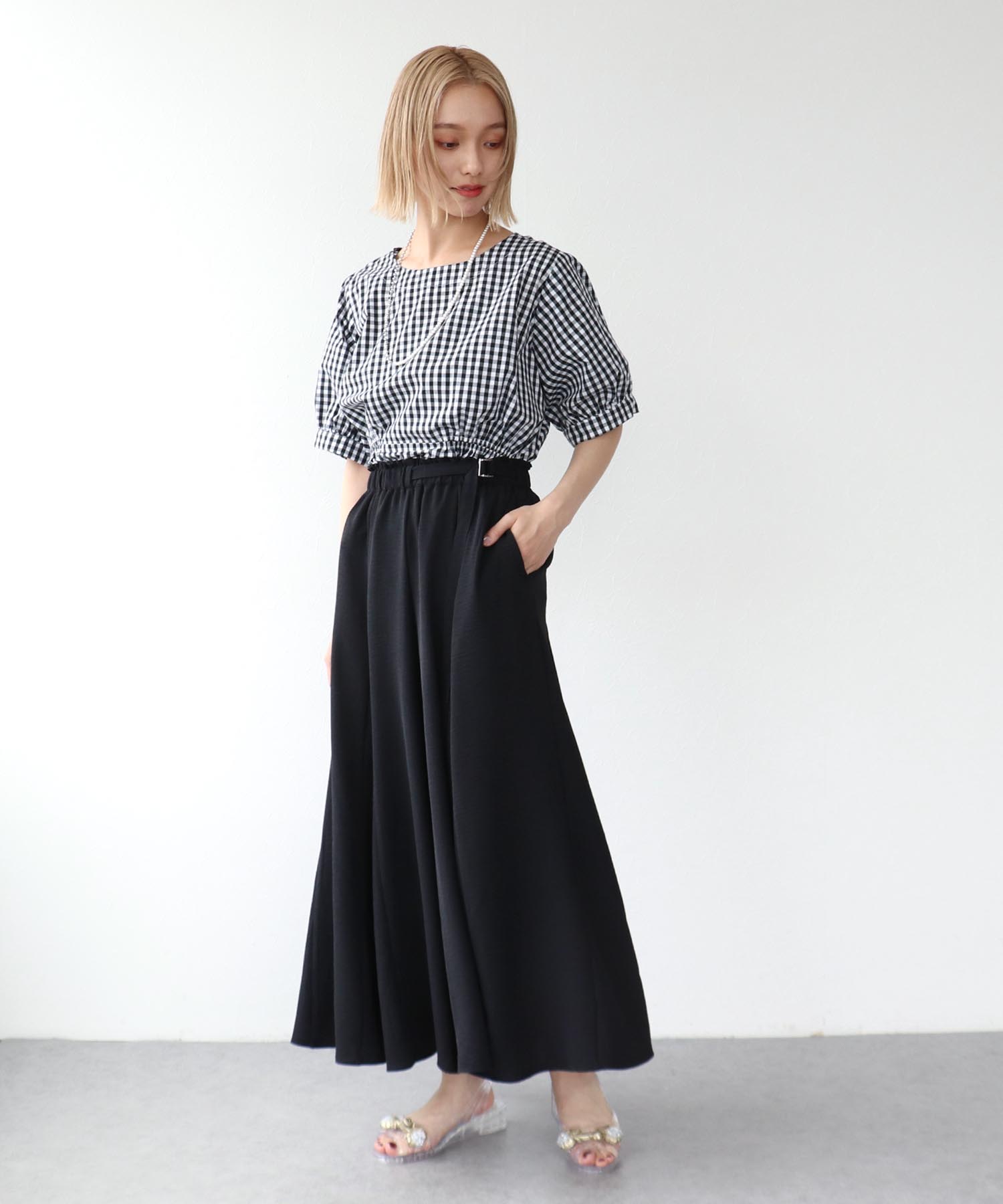 麻ライクポイントベルトパンツ