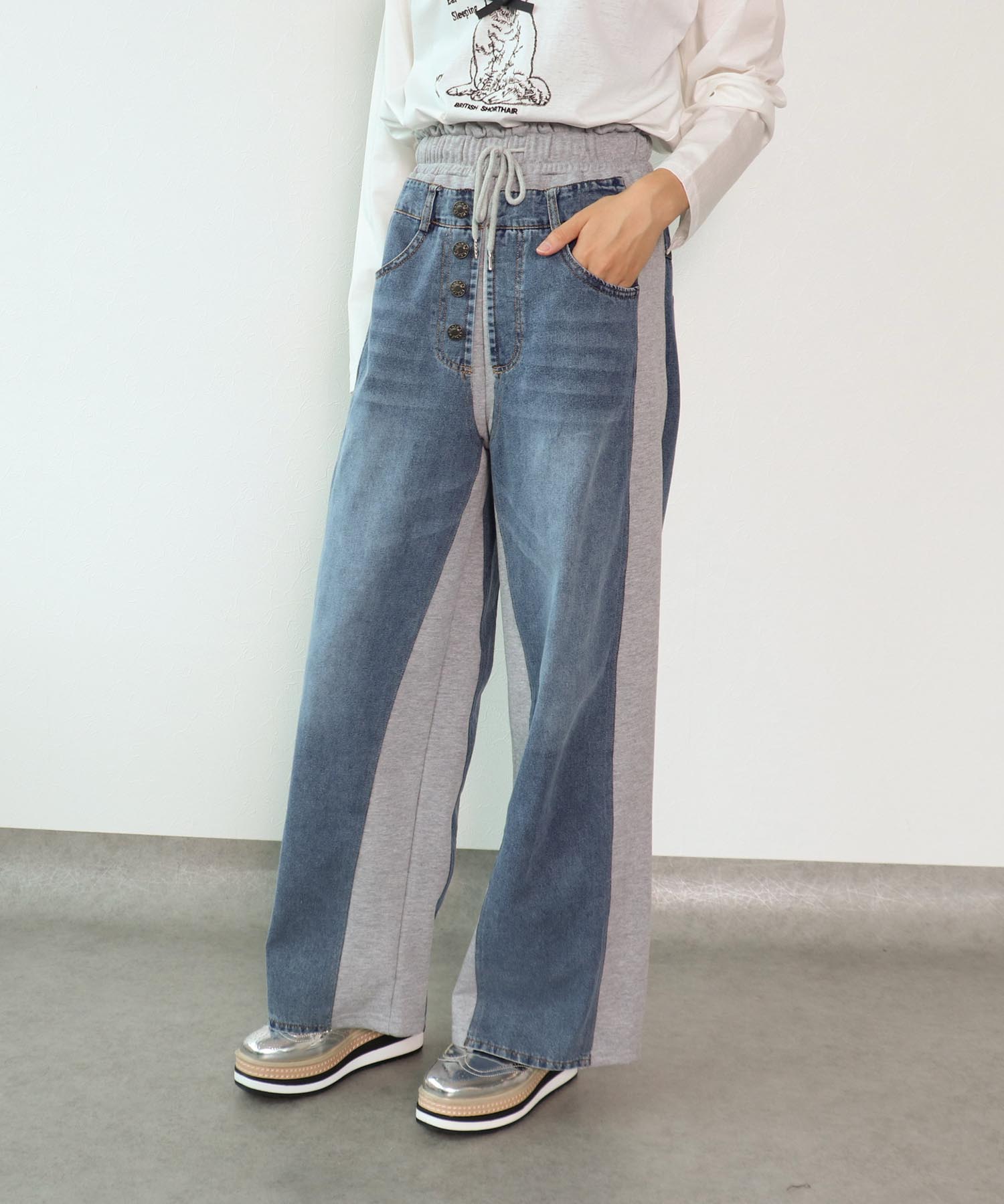 デニムリメイクライクスエットパンツ