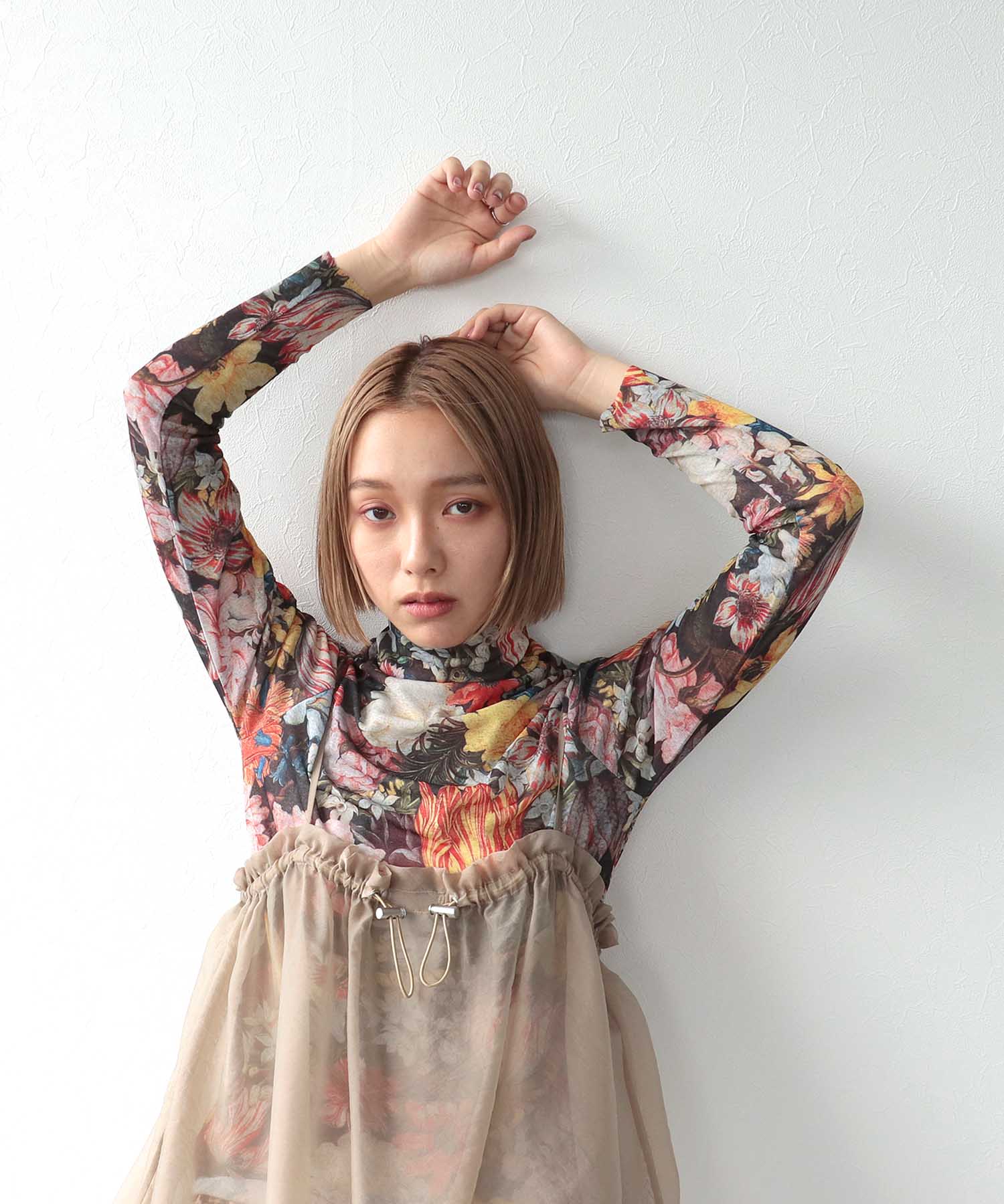 レトロフラワー柄シアープルオーバー