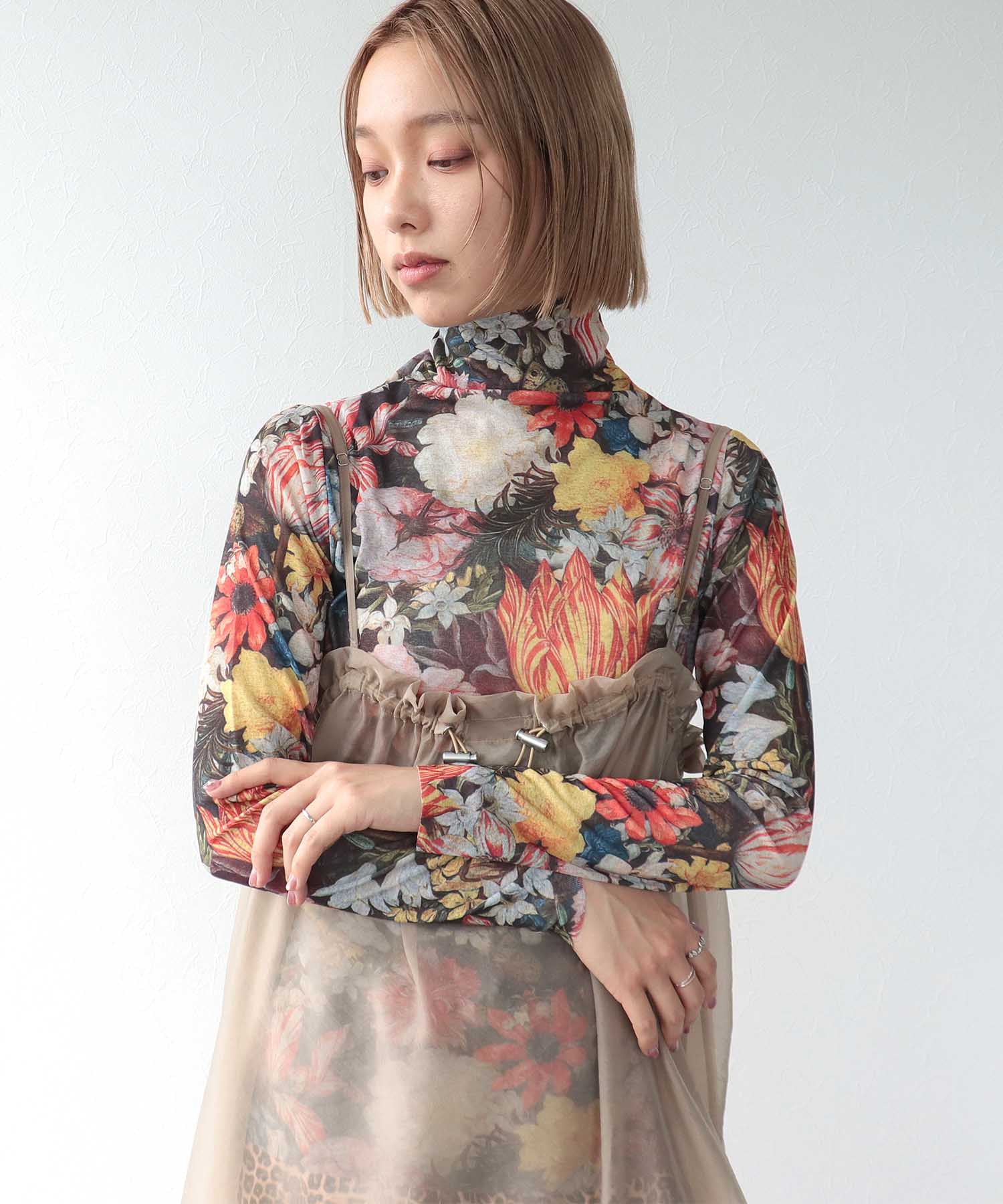 レトロフラワー柄シアープルオーバー