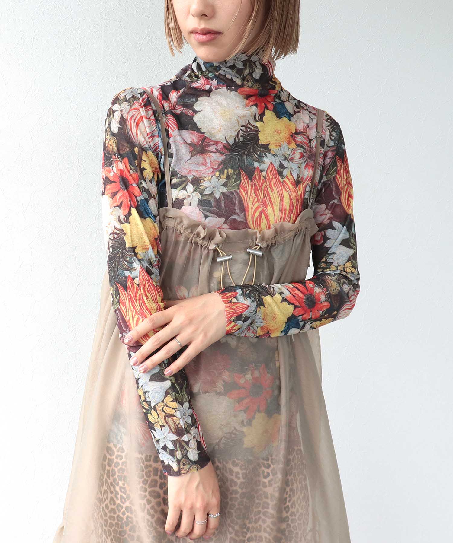 レトロフラワー柄シアープルオーバー