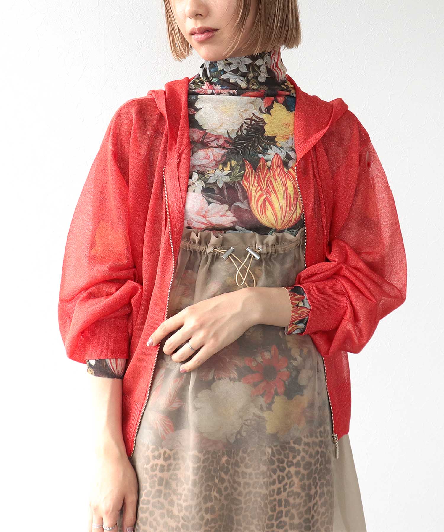 レトロフラワー柄シアープルオーバー