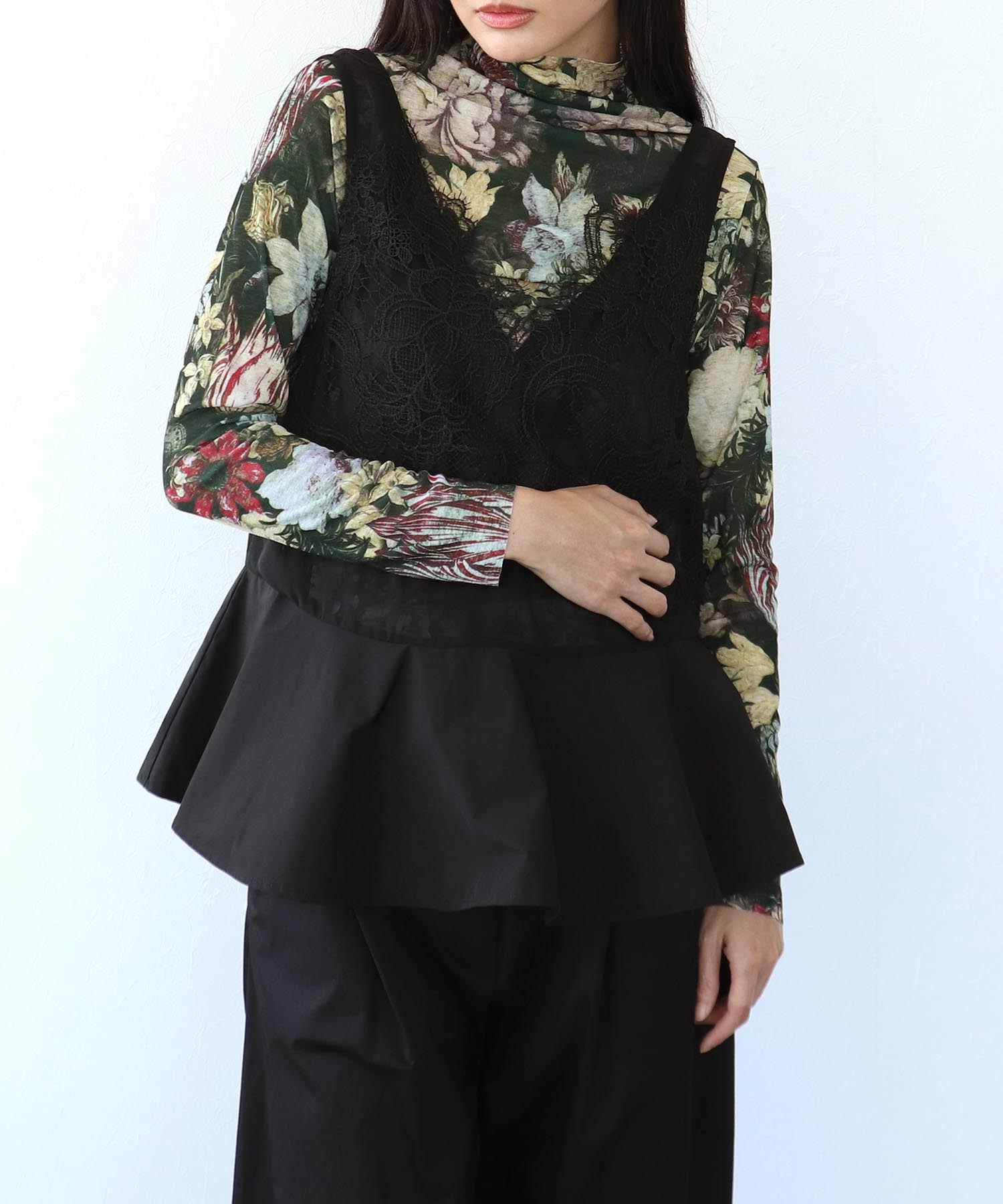 レトロフラワー柄シアープルオーバー
