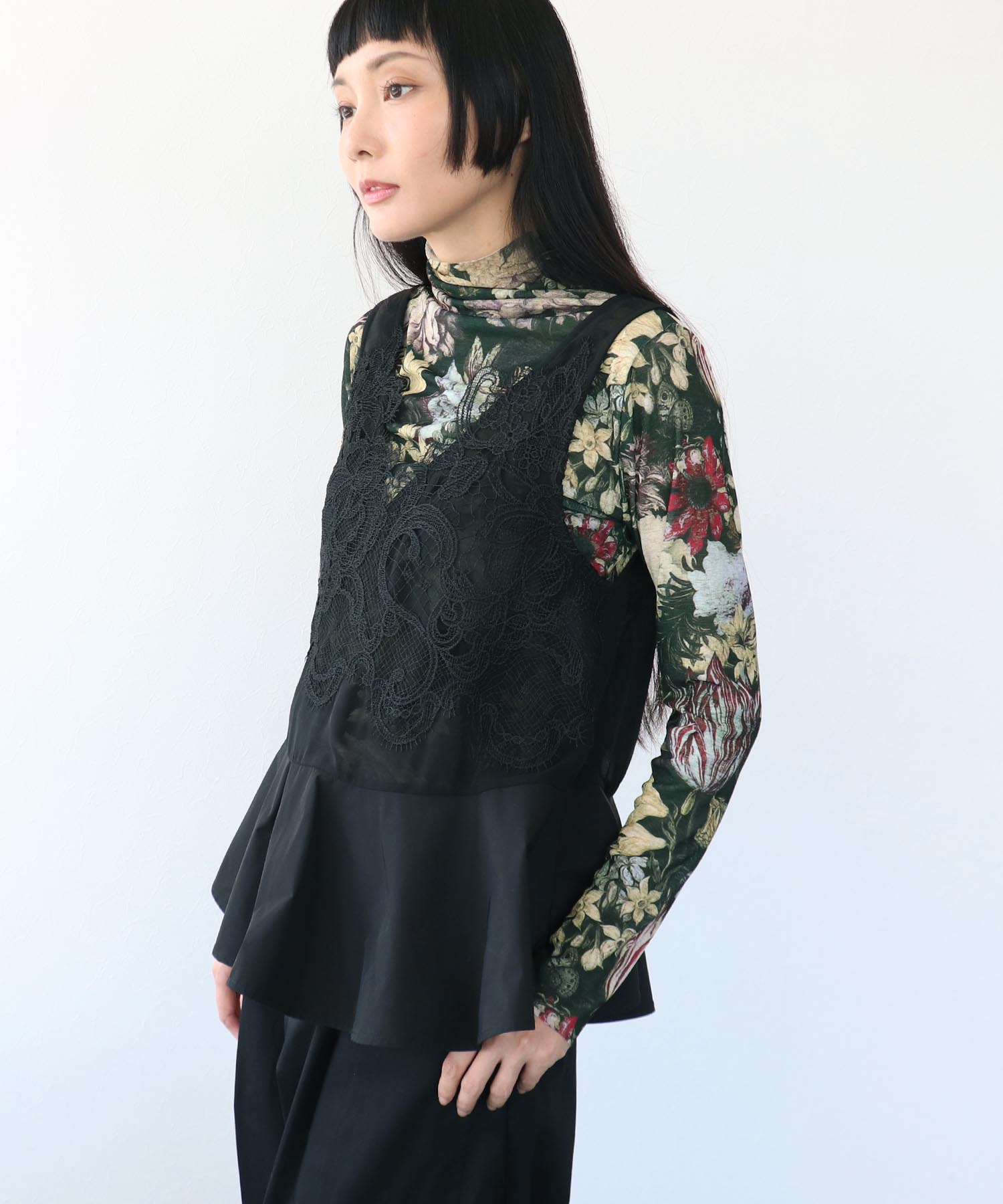レトロフラワー柄シアープルオーバー