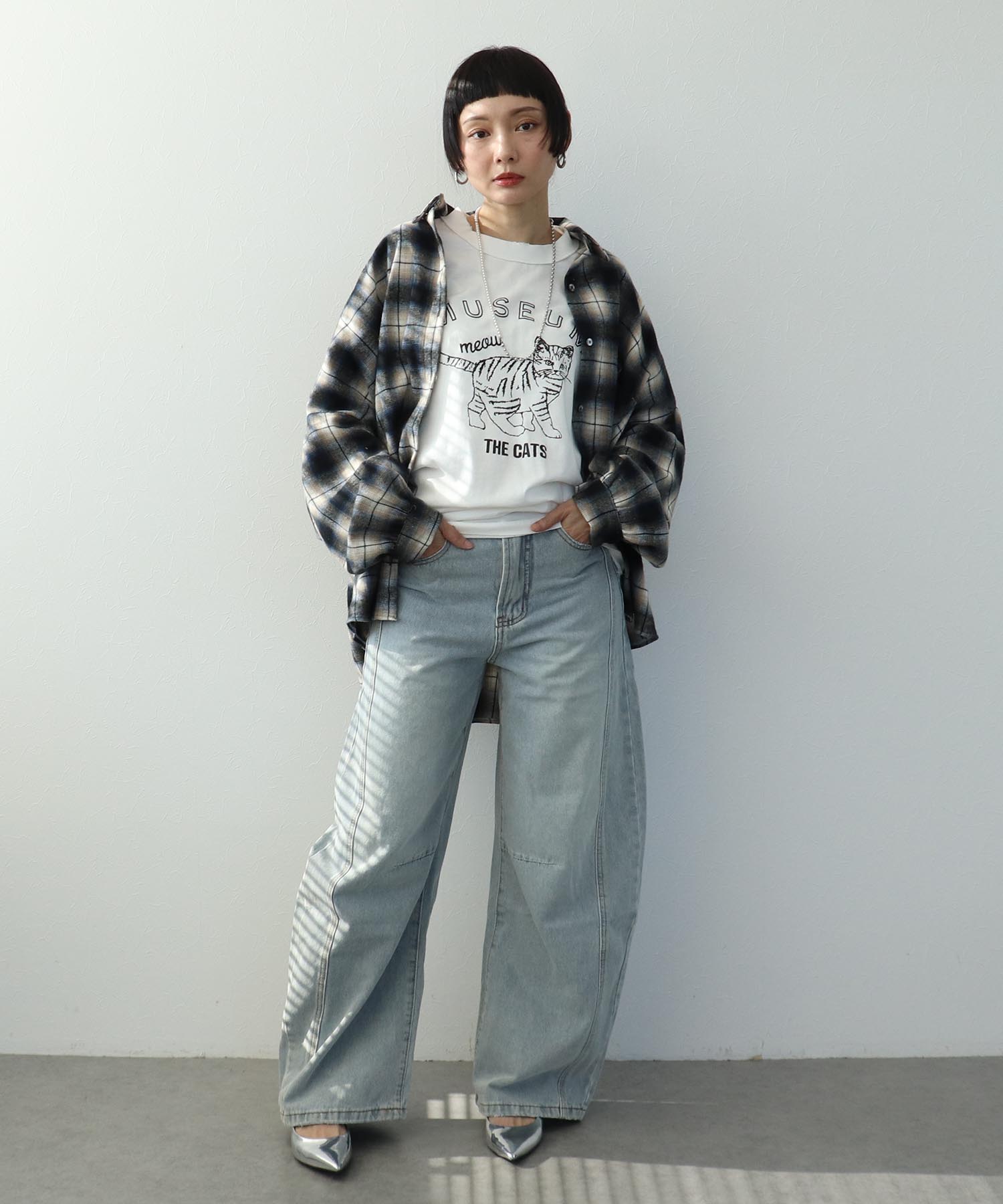 グラデチェック柄シャツ