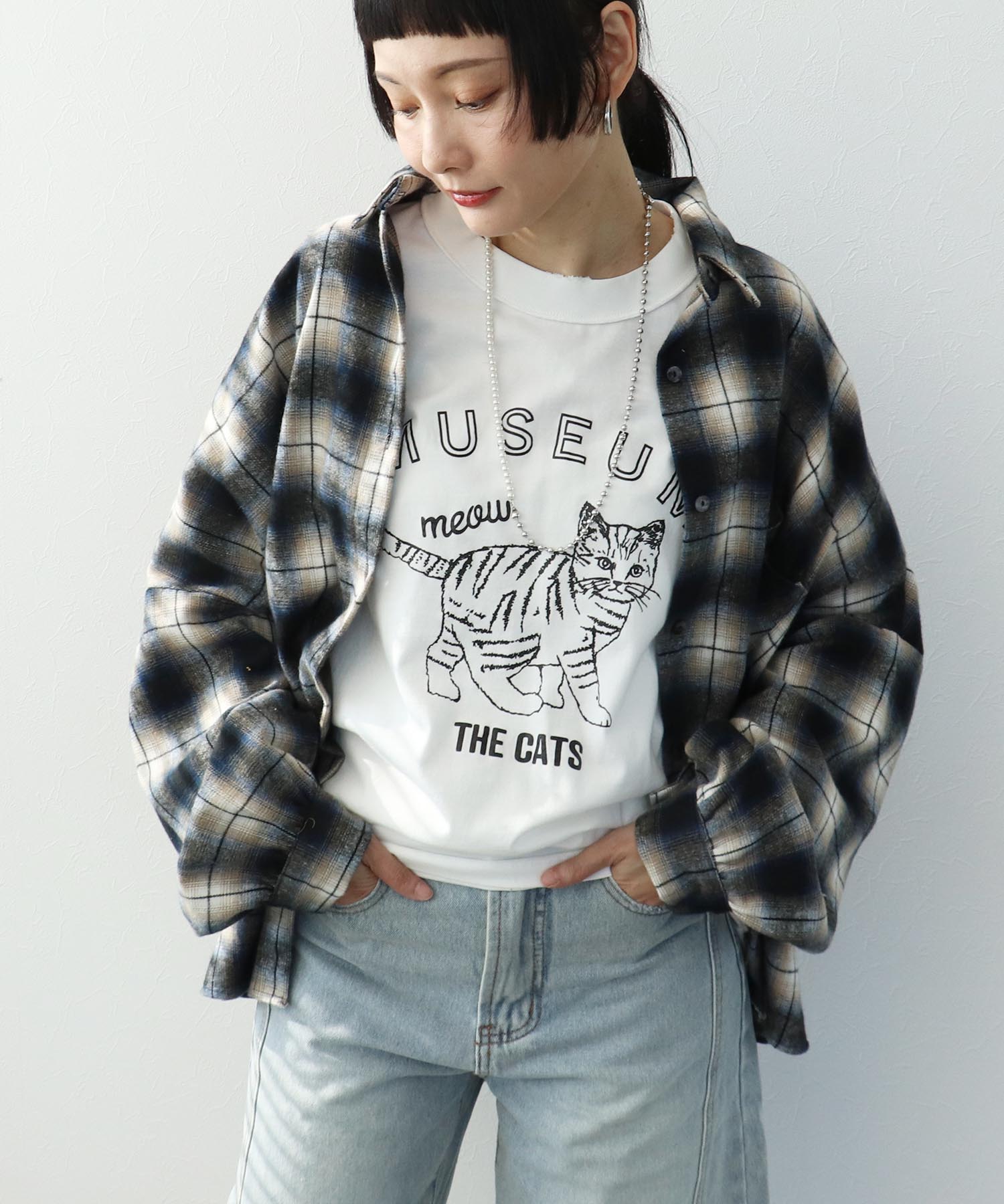 グラデチェック柄シャツ