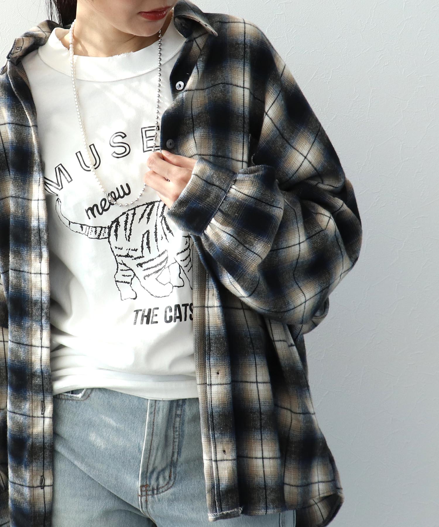 グラデチェック柄シャツ