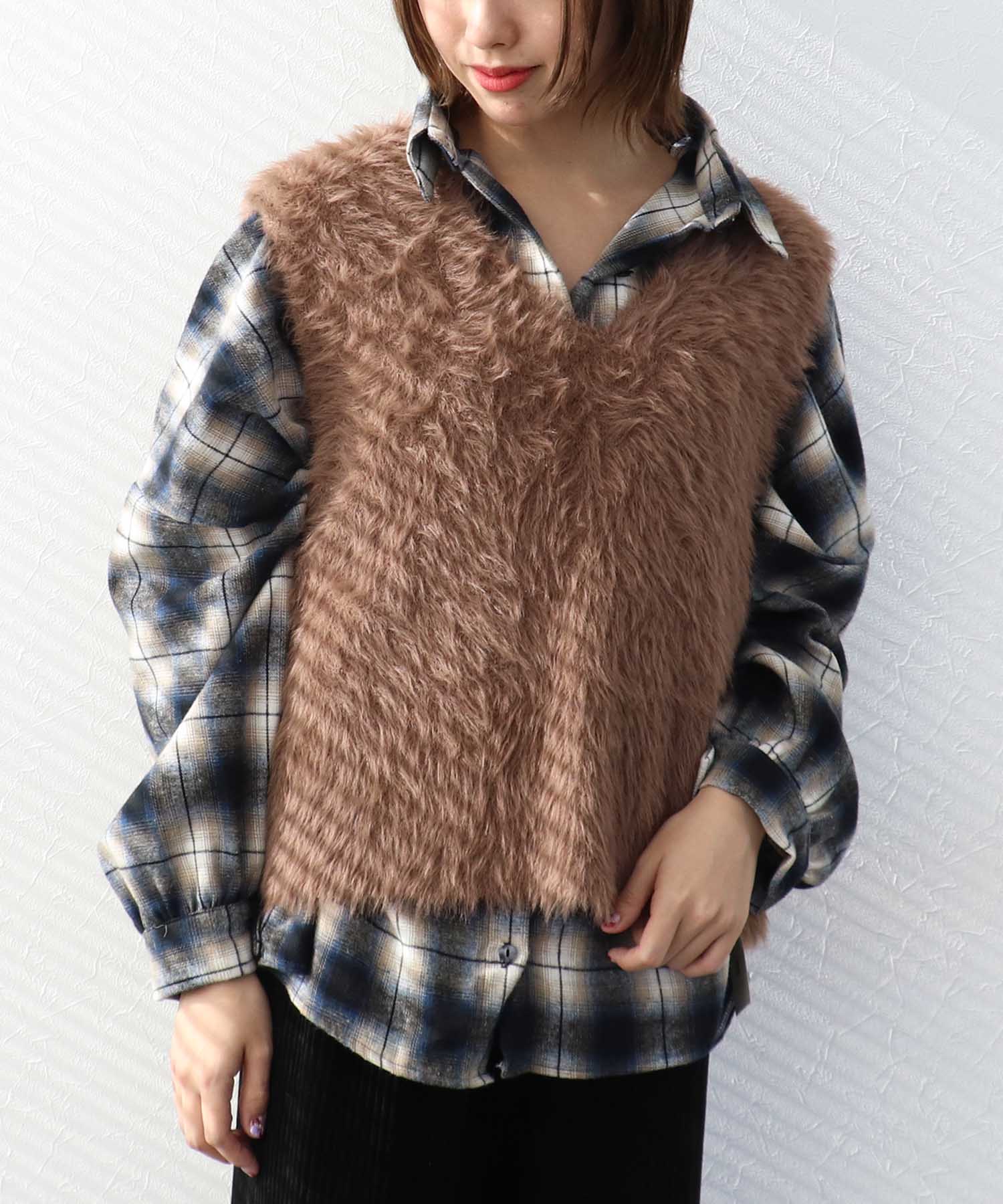 グラデチェック柄シャツ