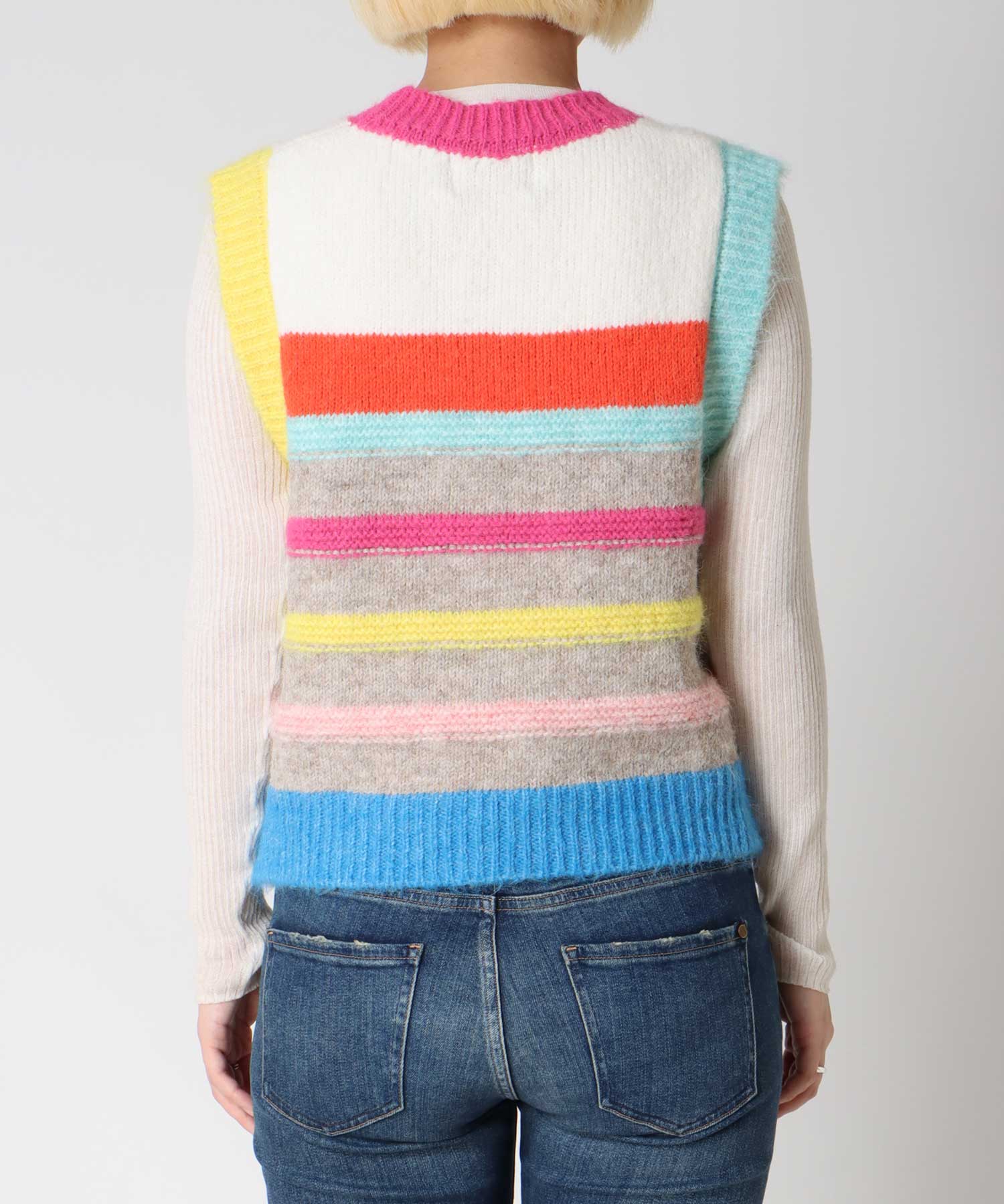 アームネックカラーマルチボーダーベスト