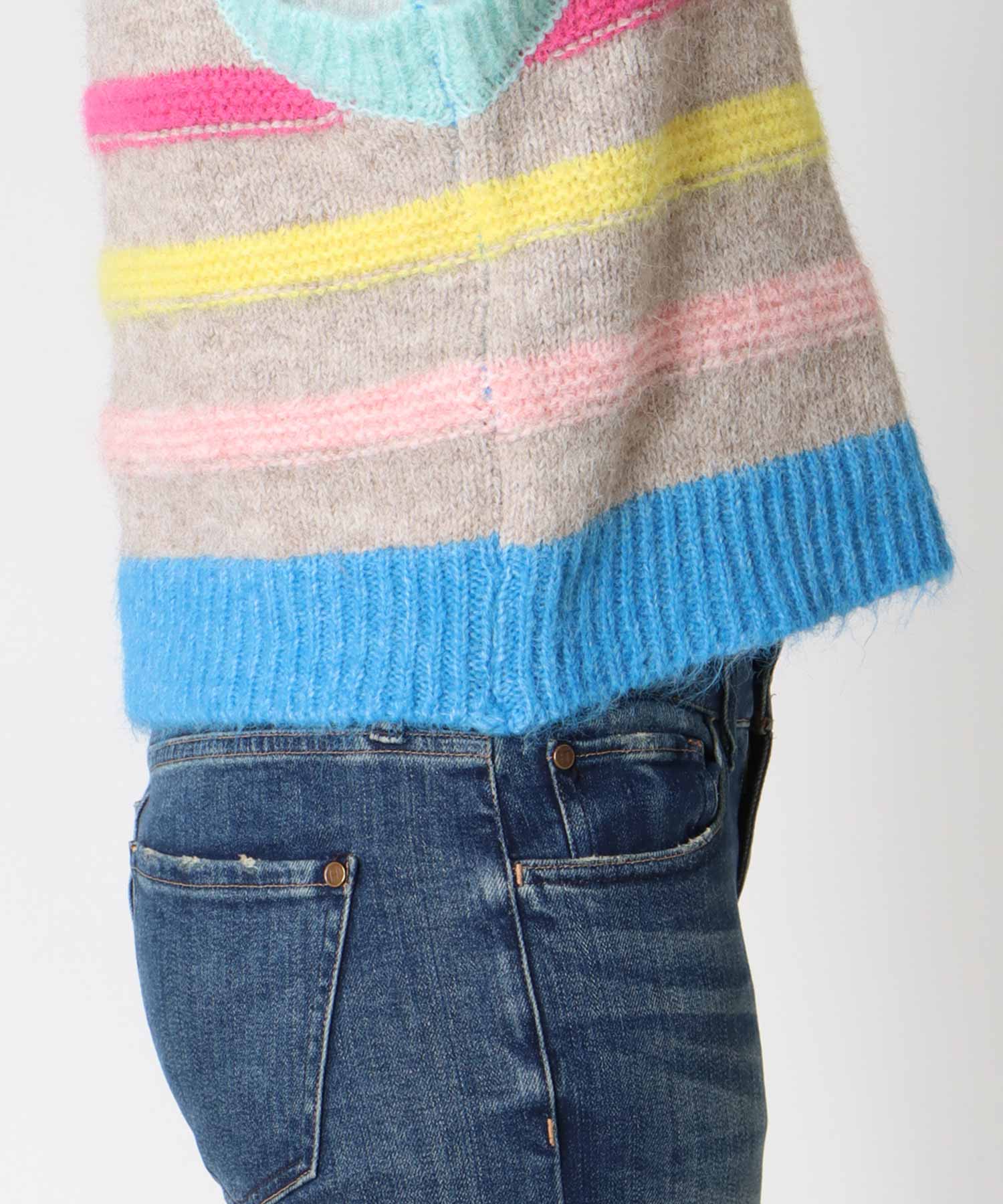 アームネックカラーマルチボーダーベスト