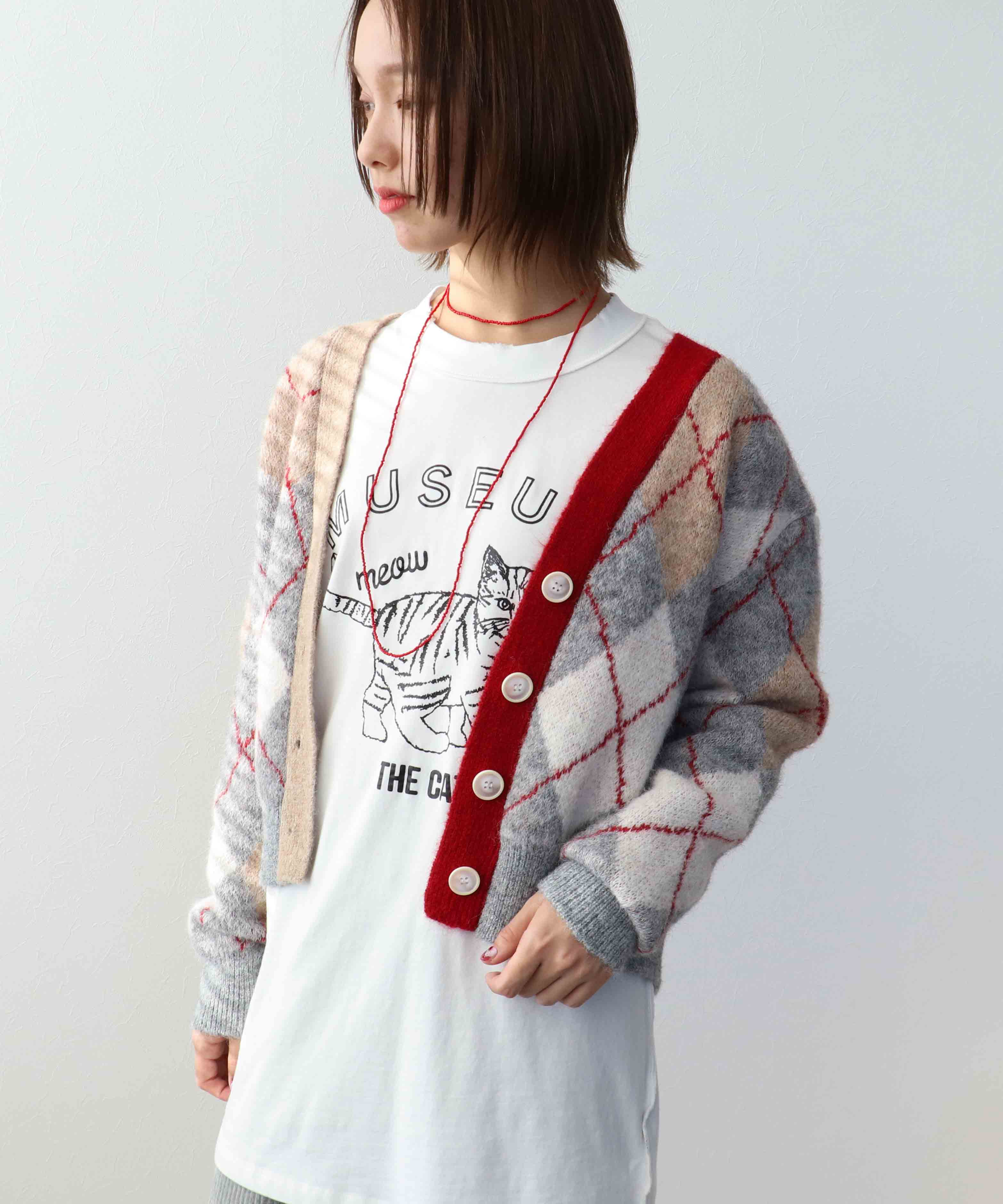 アーガイル柄カーディガン