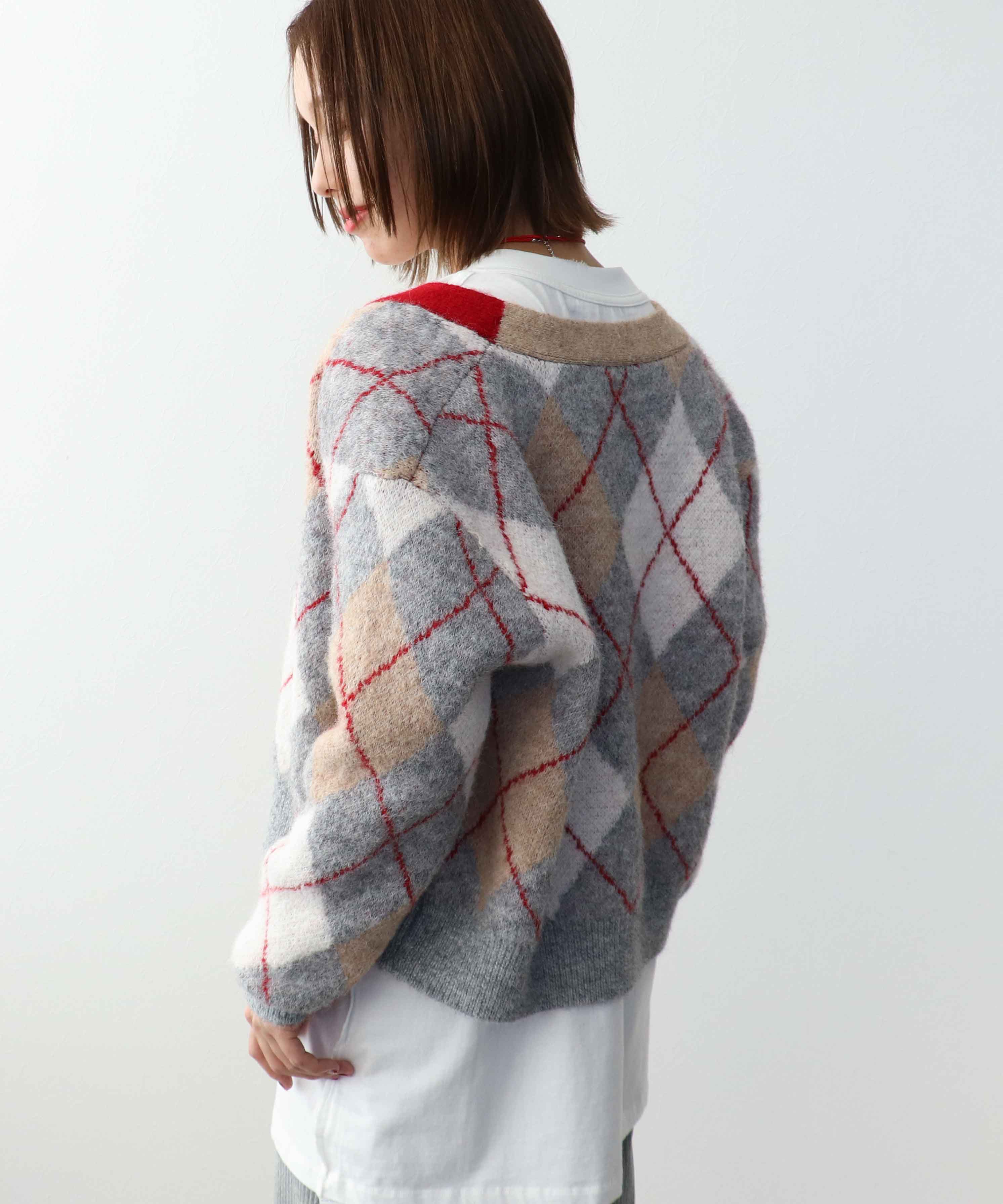 アーガイル柄カーディガン
