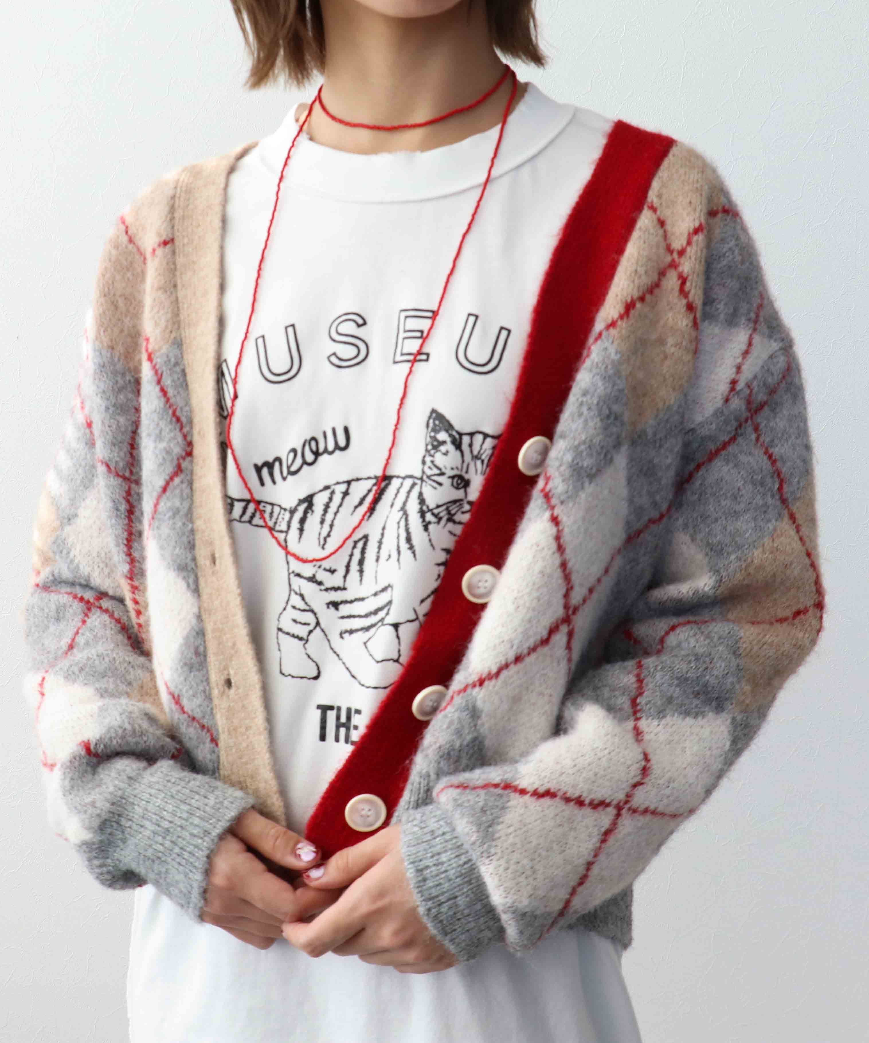 アーガイル柄カーディガン