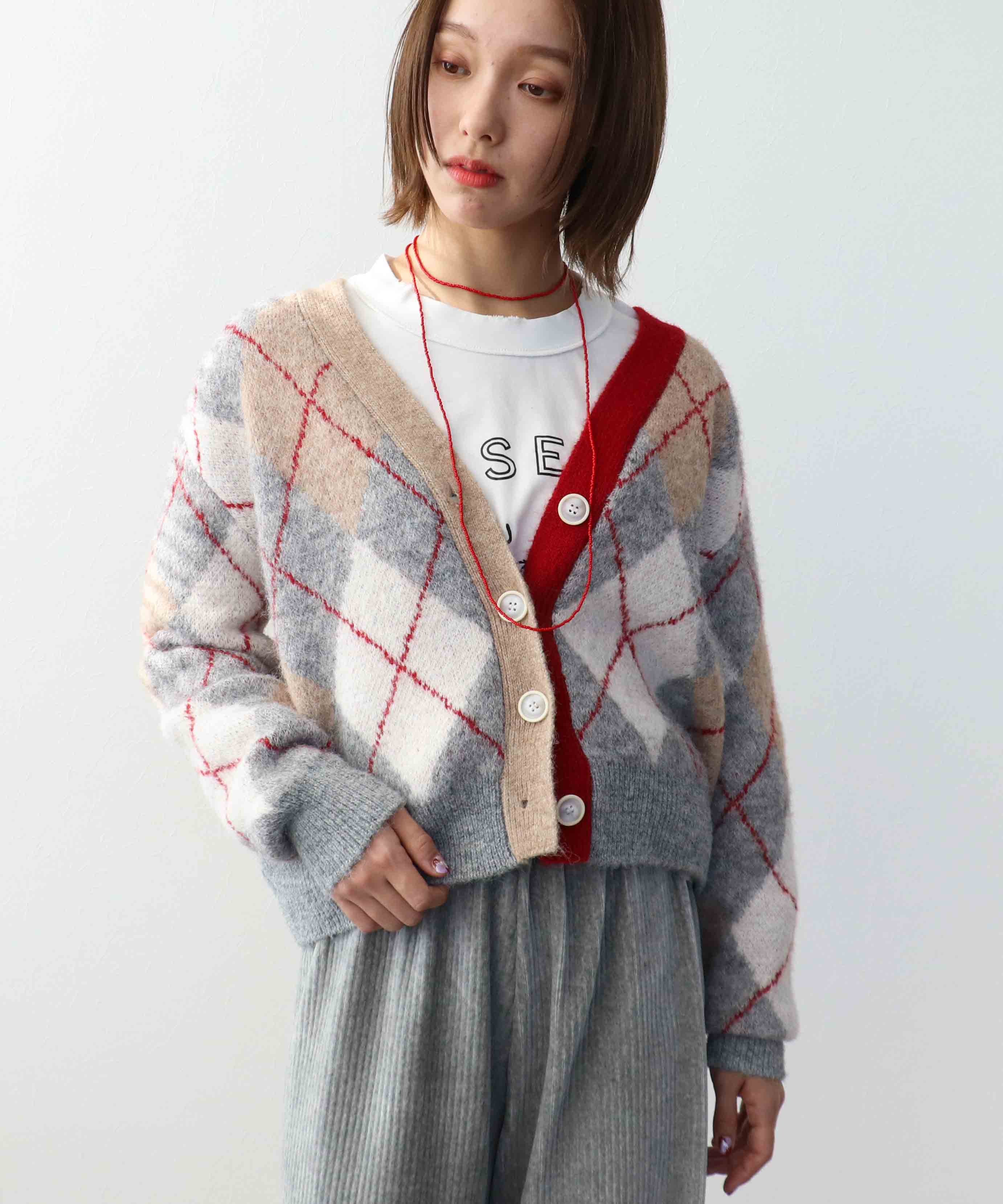 アーガイル柄カーディガン