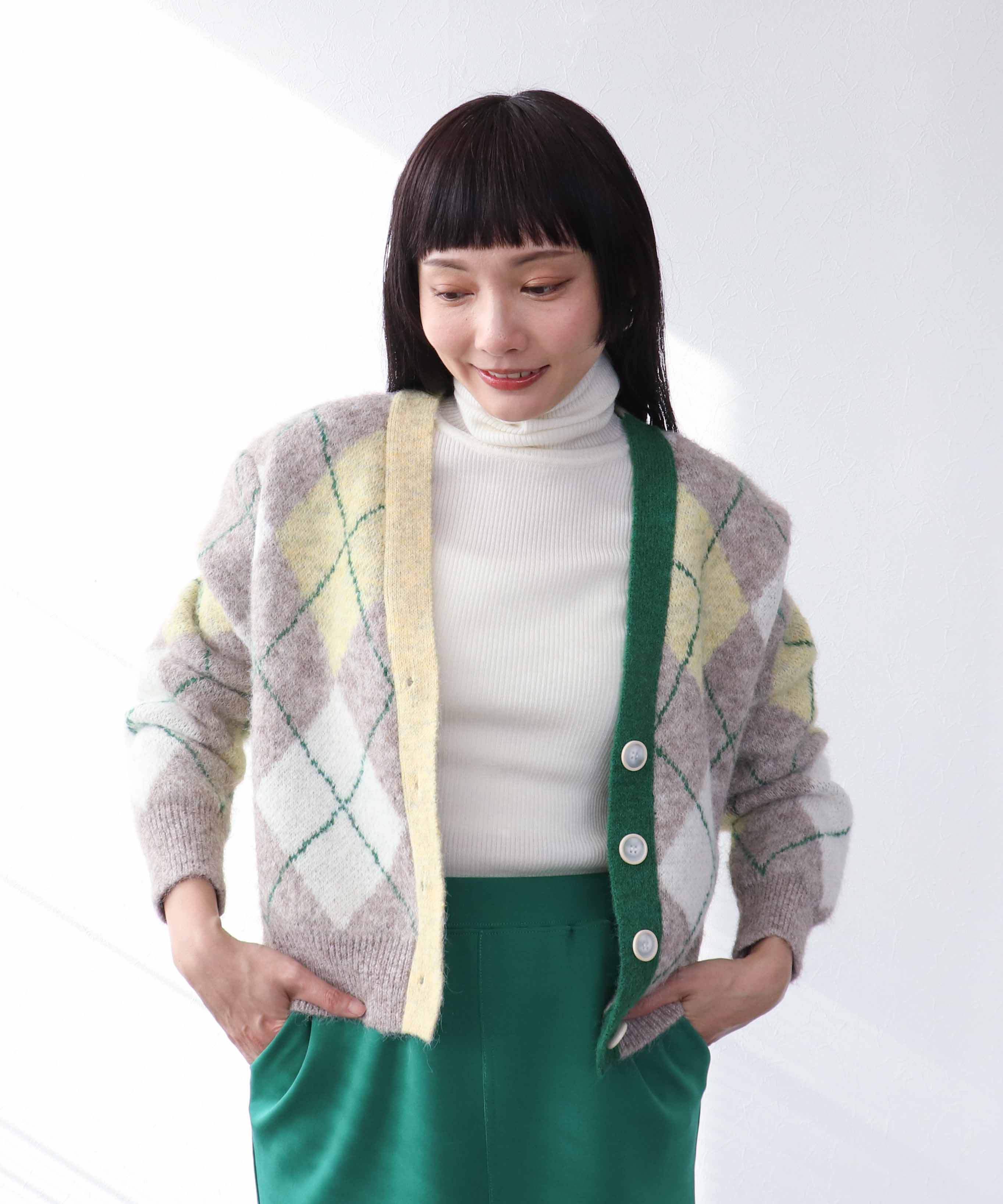 アーガイル柄カーディガン