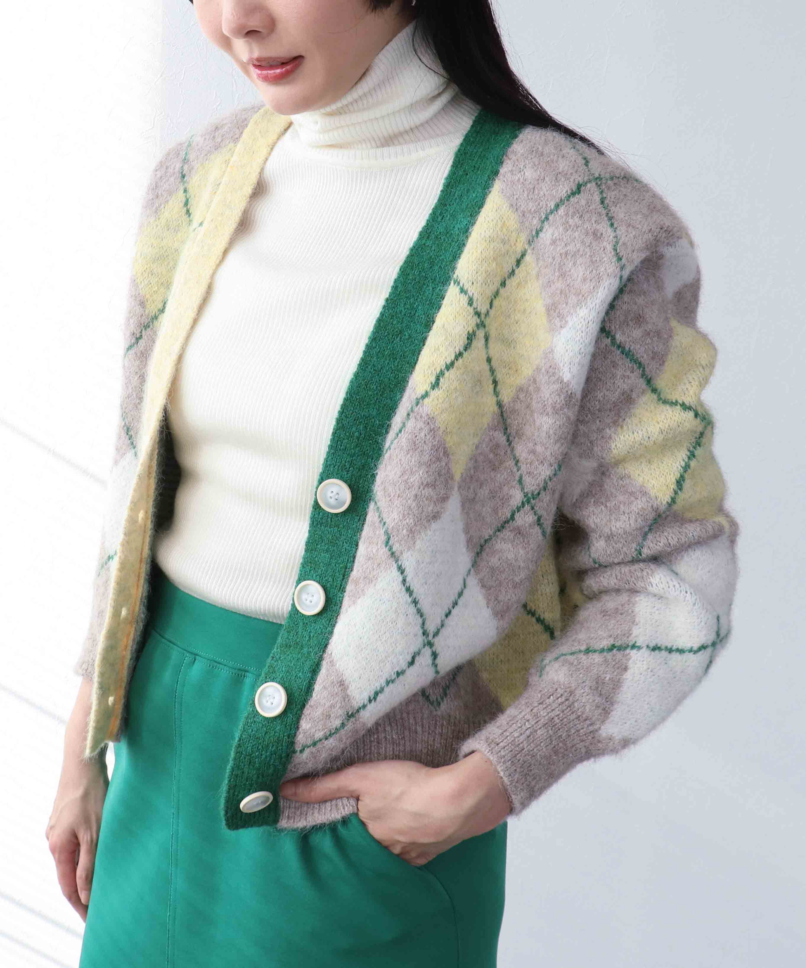 アーガイル柄カーディガン
