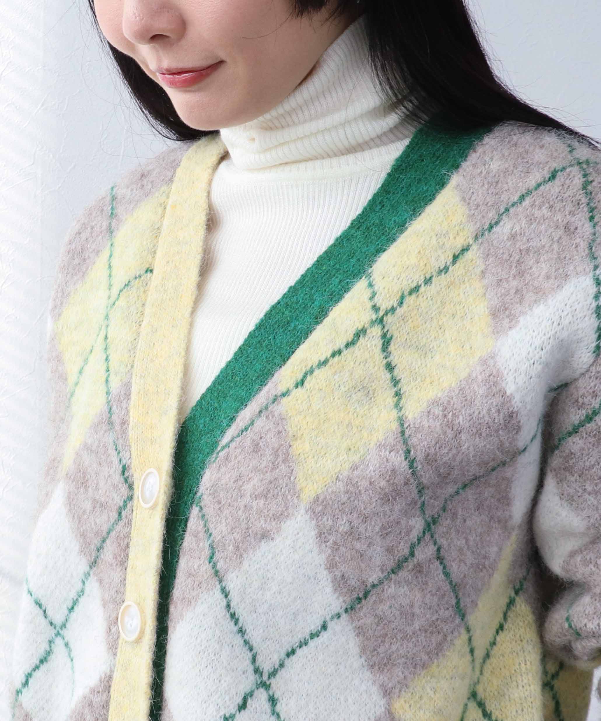 アーガイル柄カーディガン