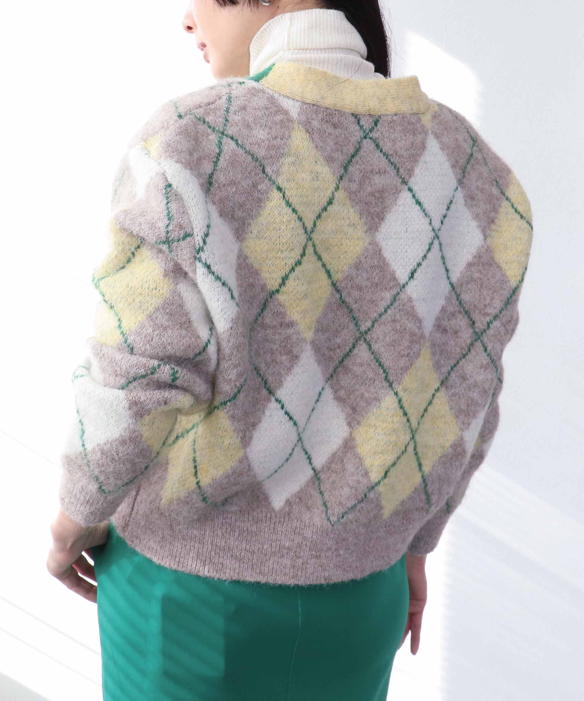 アーガイル柄カーディガン