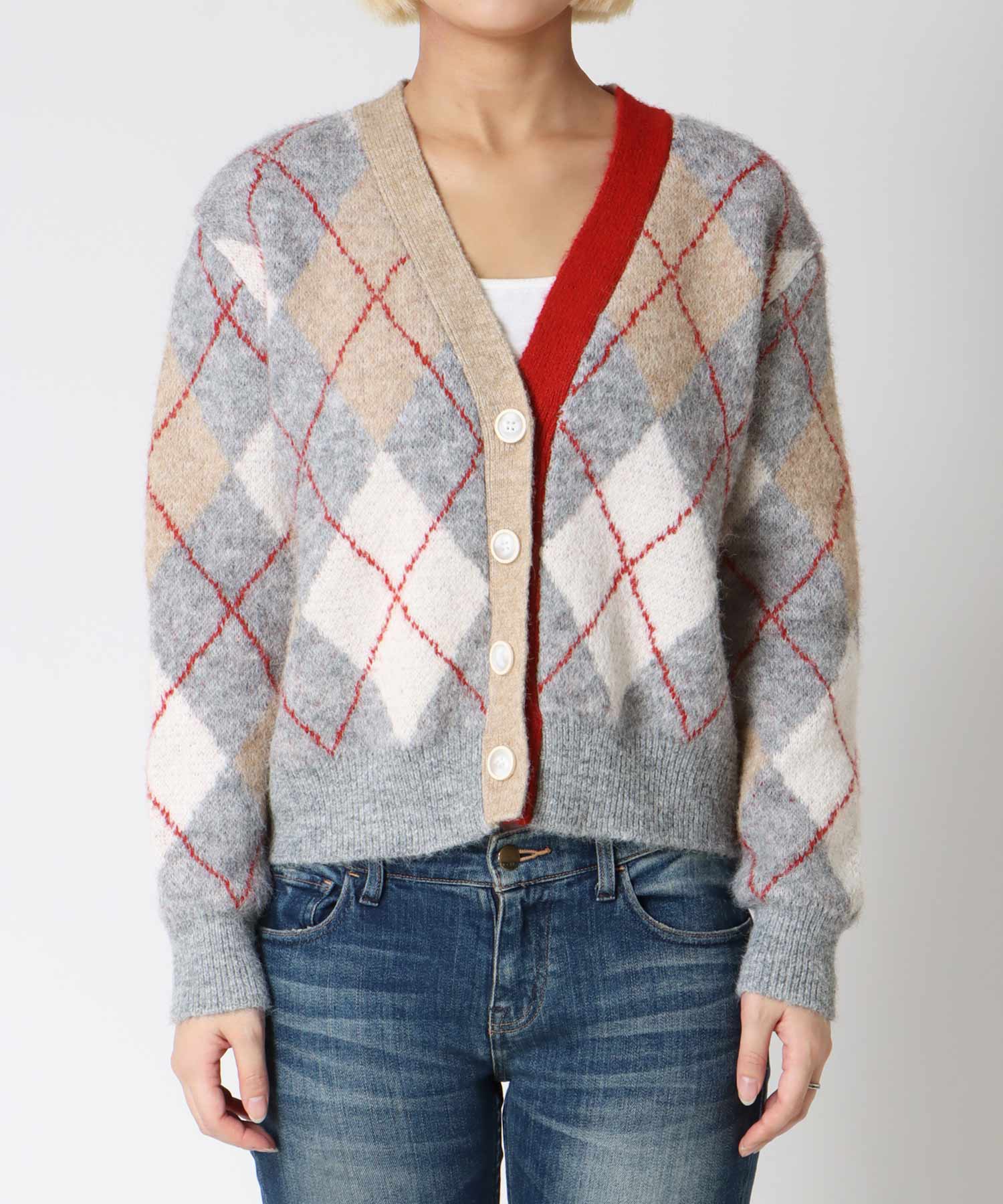 アーガイル柄カーディガン