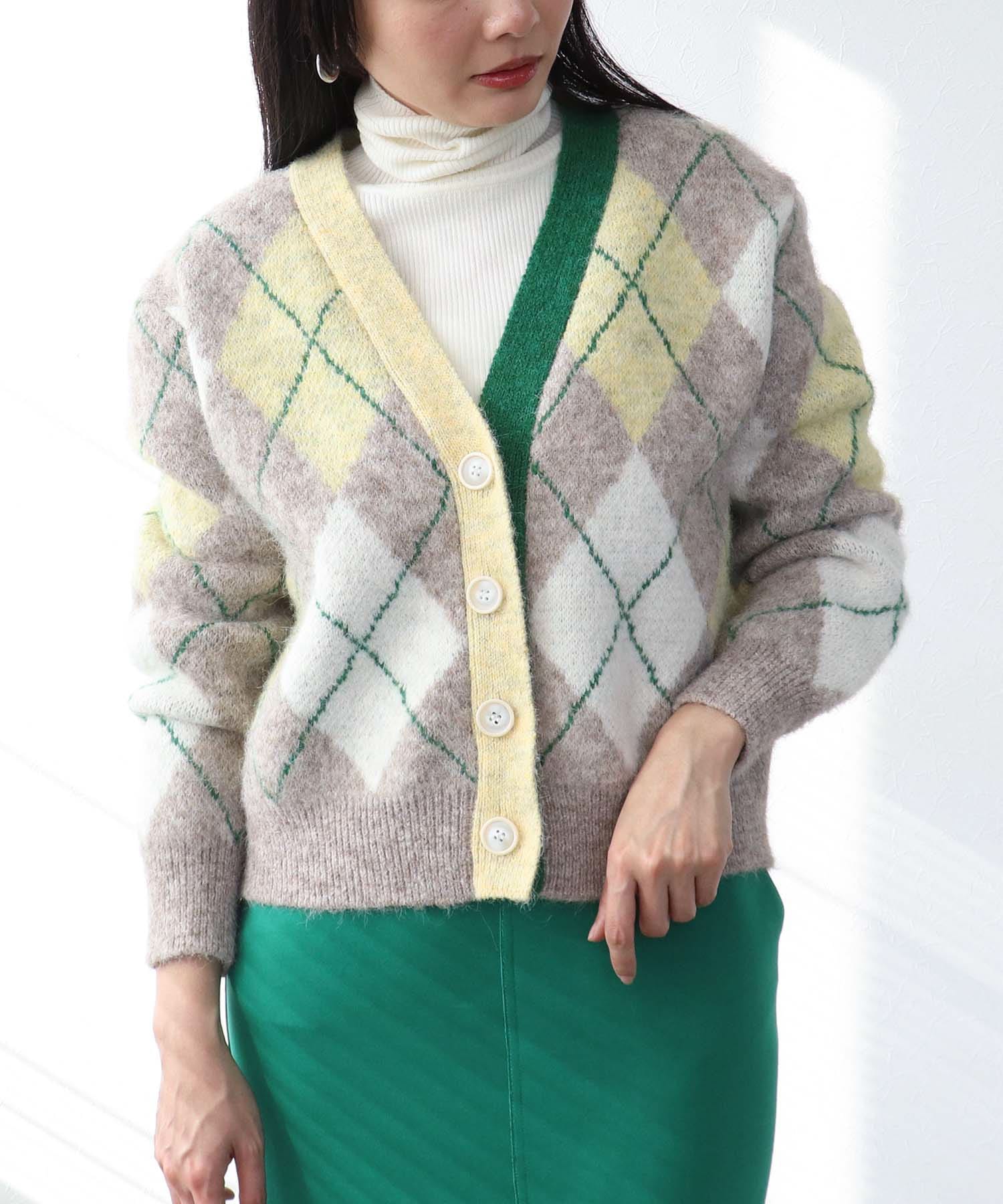 アーガイル柄カーディガン