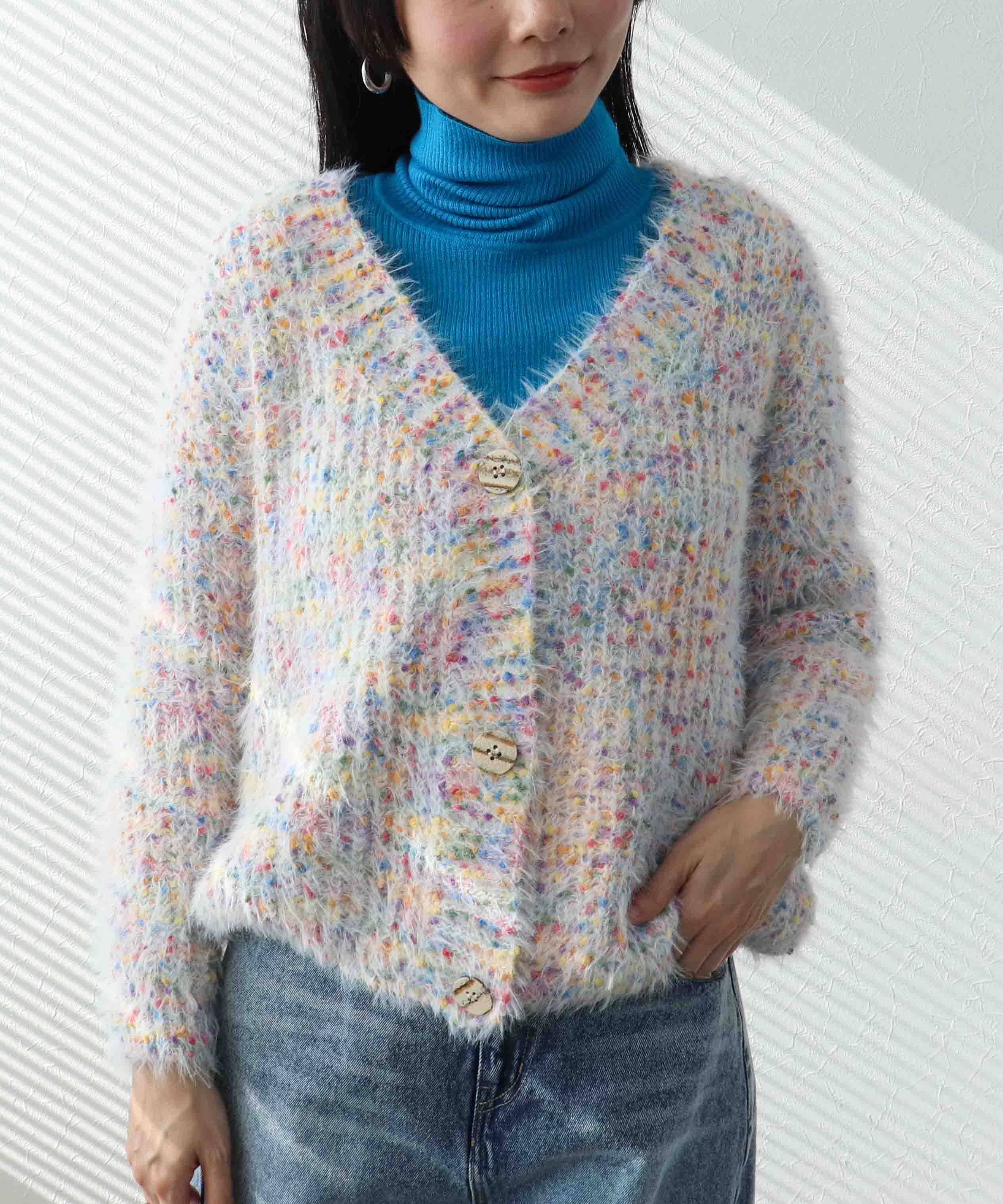 ポコポコMIXヤーンニットカーディガン