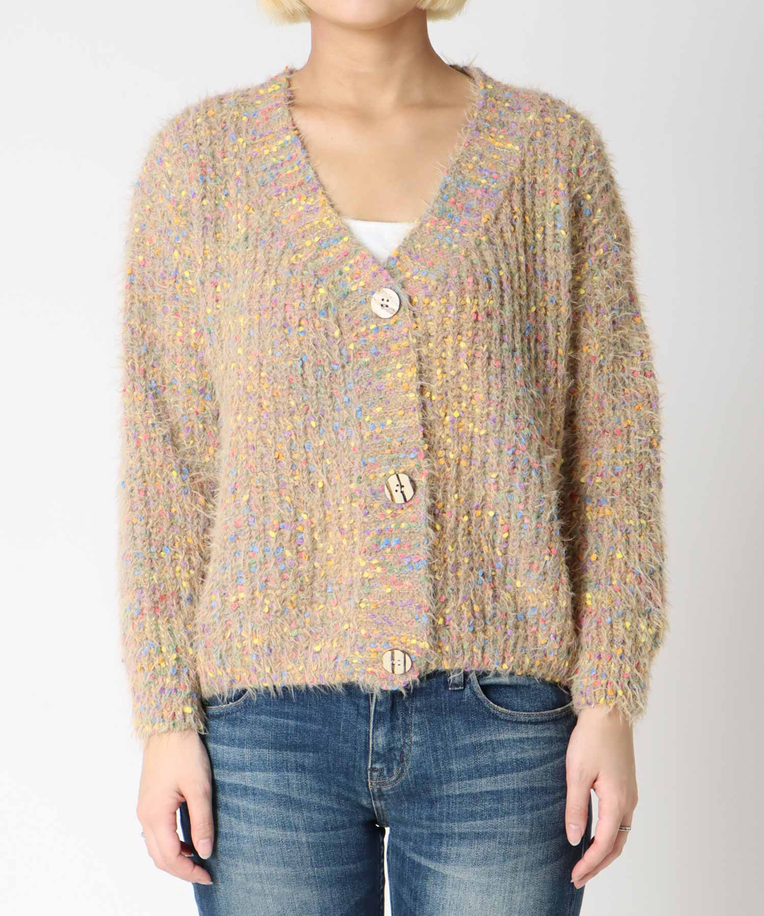 ポコポコMIXヤーンニットカーディガン