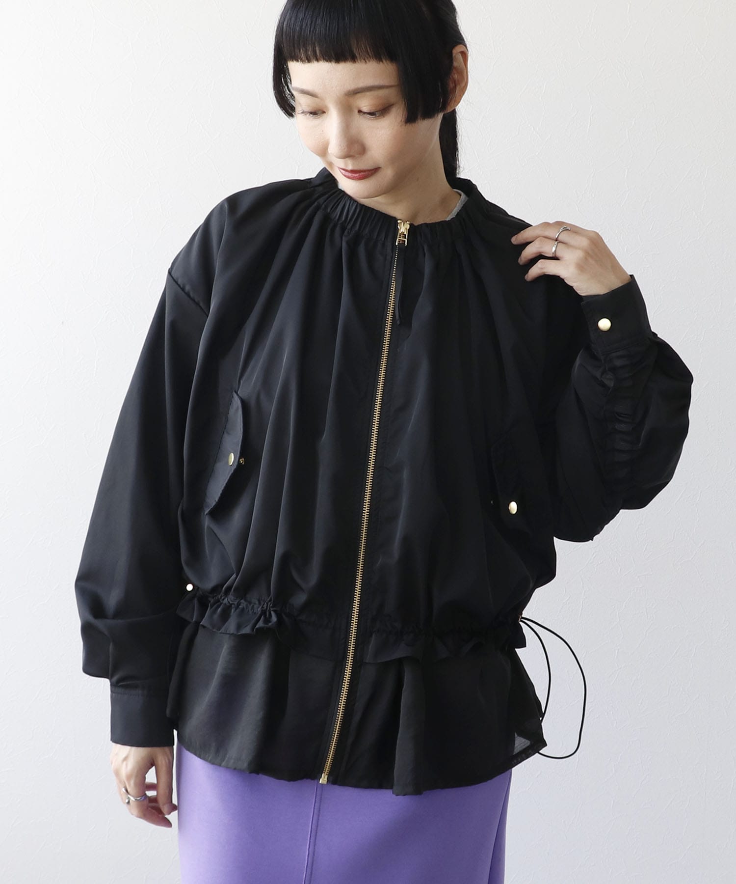 シアーヘムノーカラーブルゾン