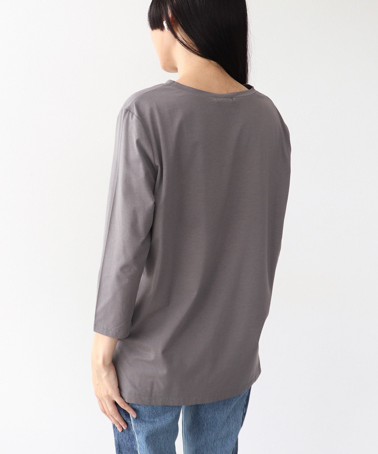 シルバー箔プリント7分袖Tシャツ