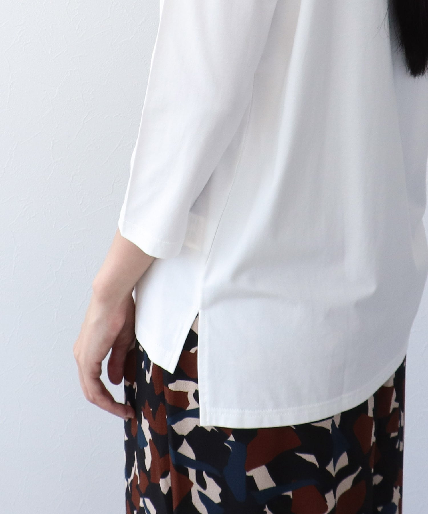 シルバー箔プリント7分袖Tシャツ