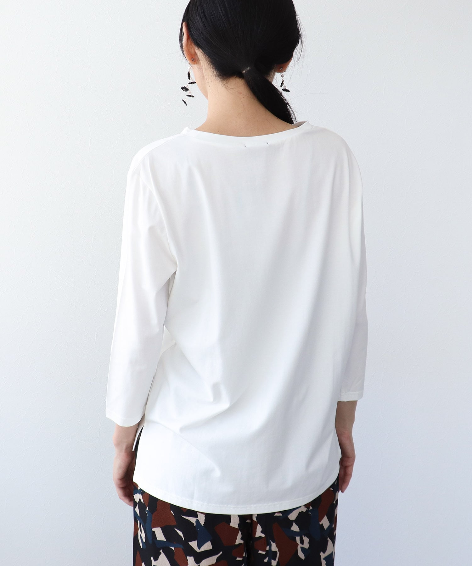 シルバー箔プリント7分袖Tシャツ
