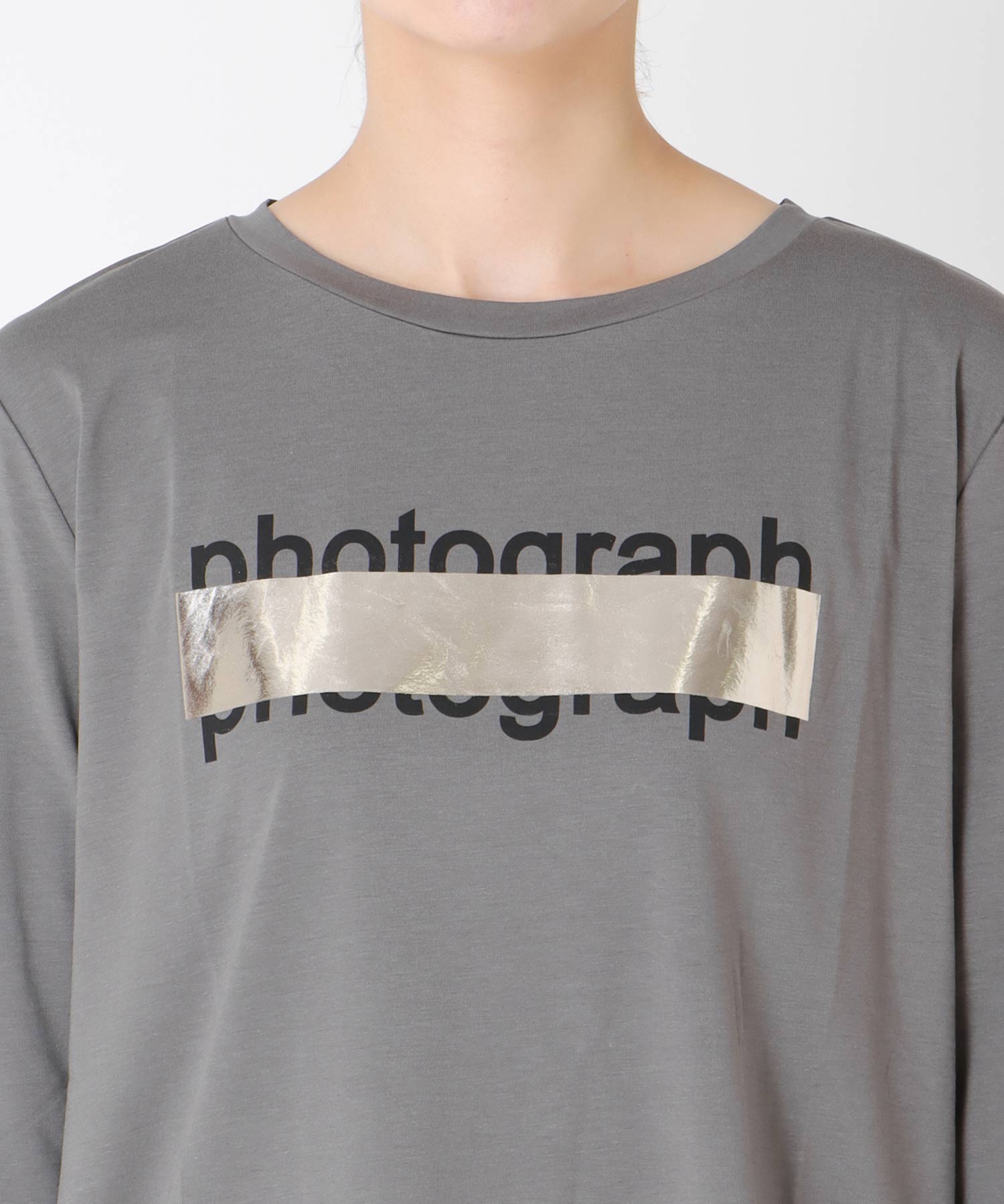 シルバー箔プリント7分袖Tシャツ