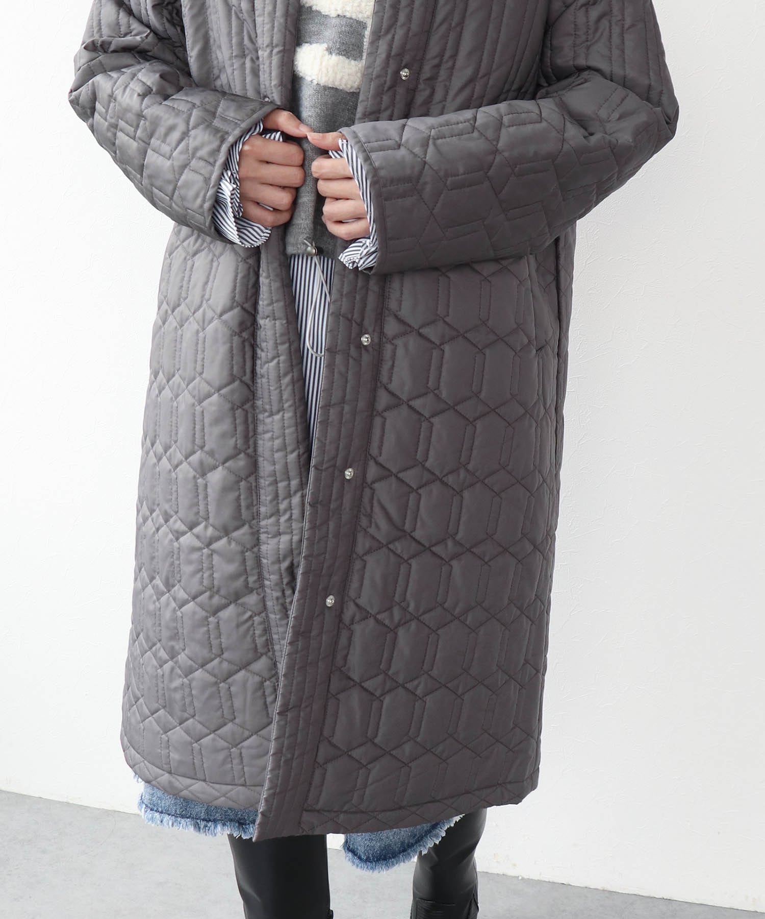 パターンMIXキルティングロングコート