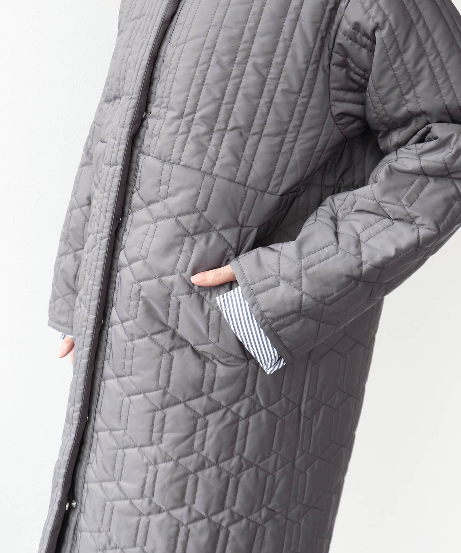 パターンMIXキルティングロングコート