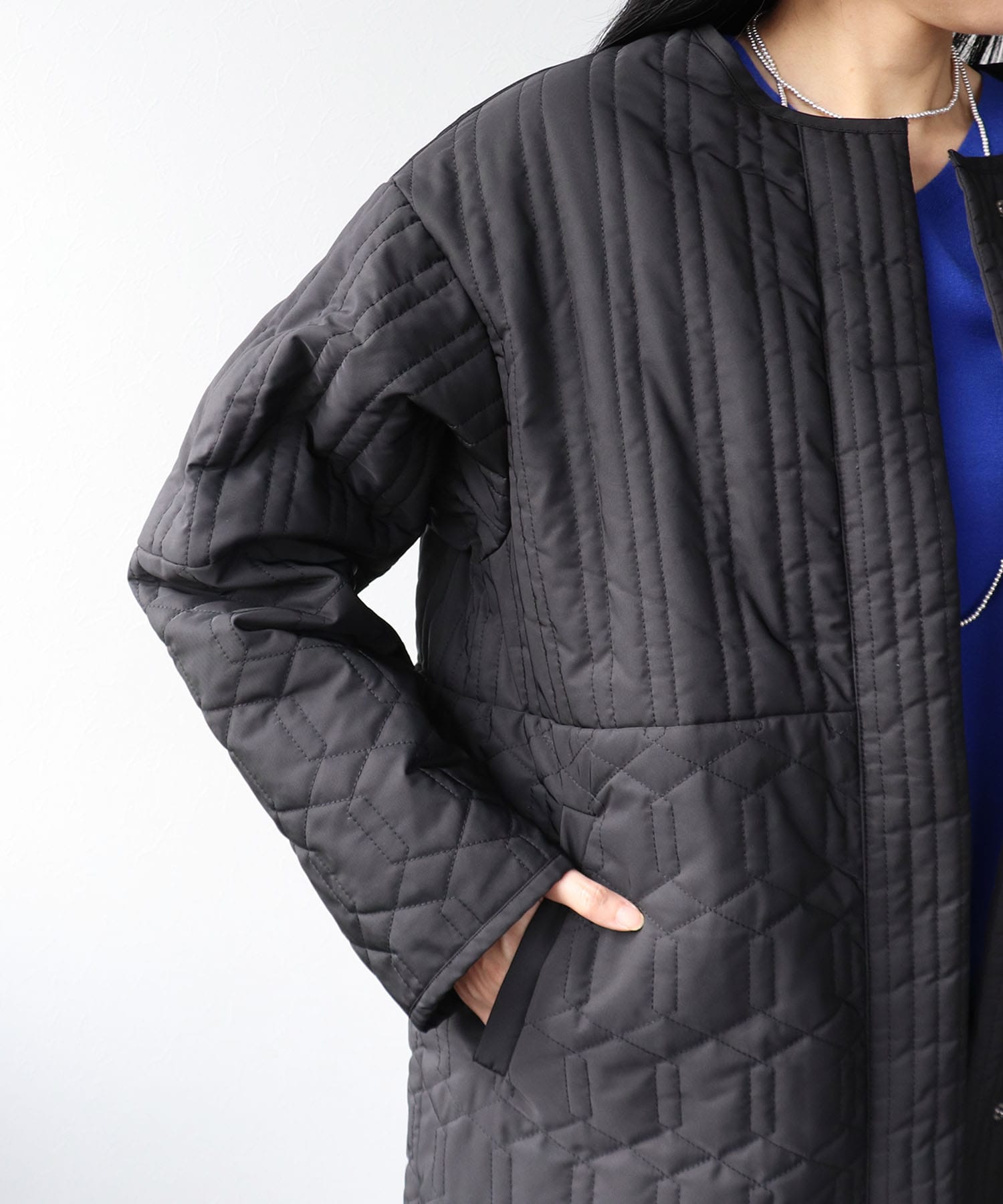 パターンMIXキルティングロングコート