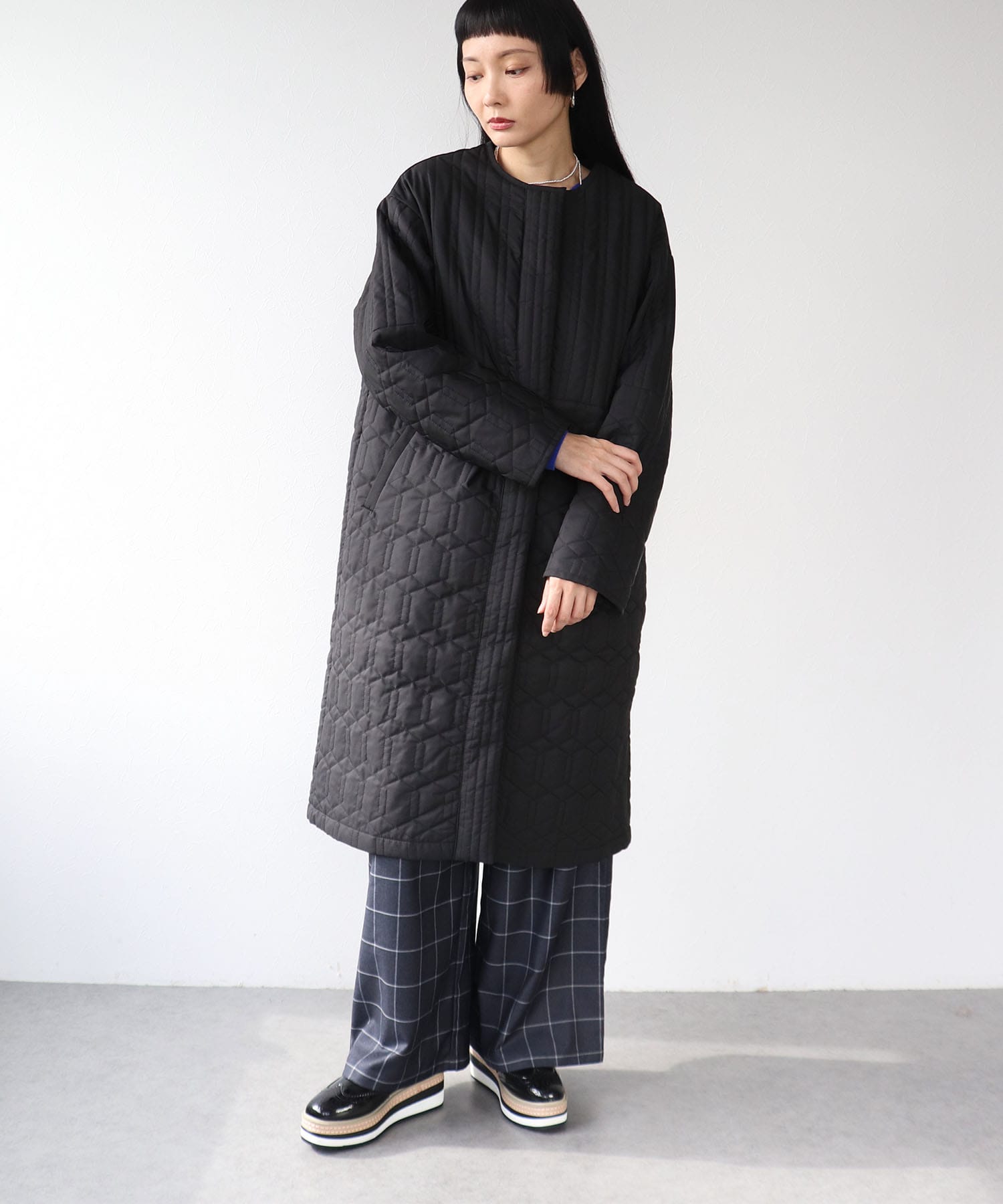 パターンMIXキルティングロングコート