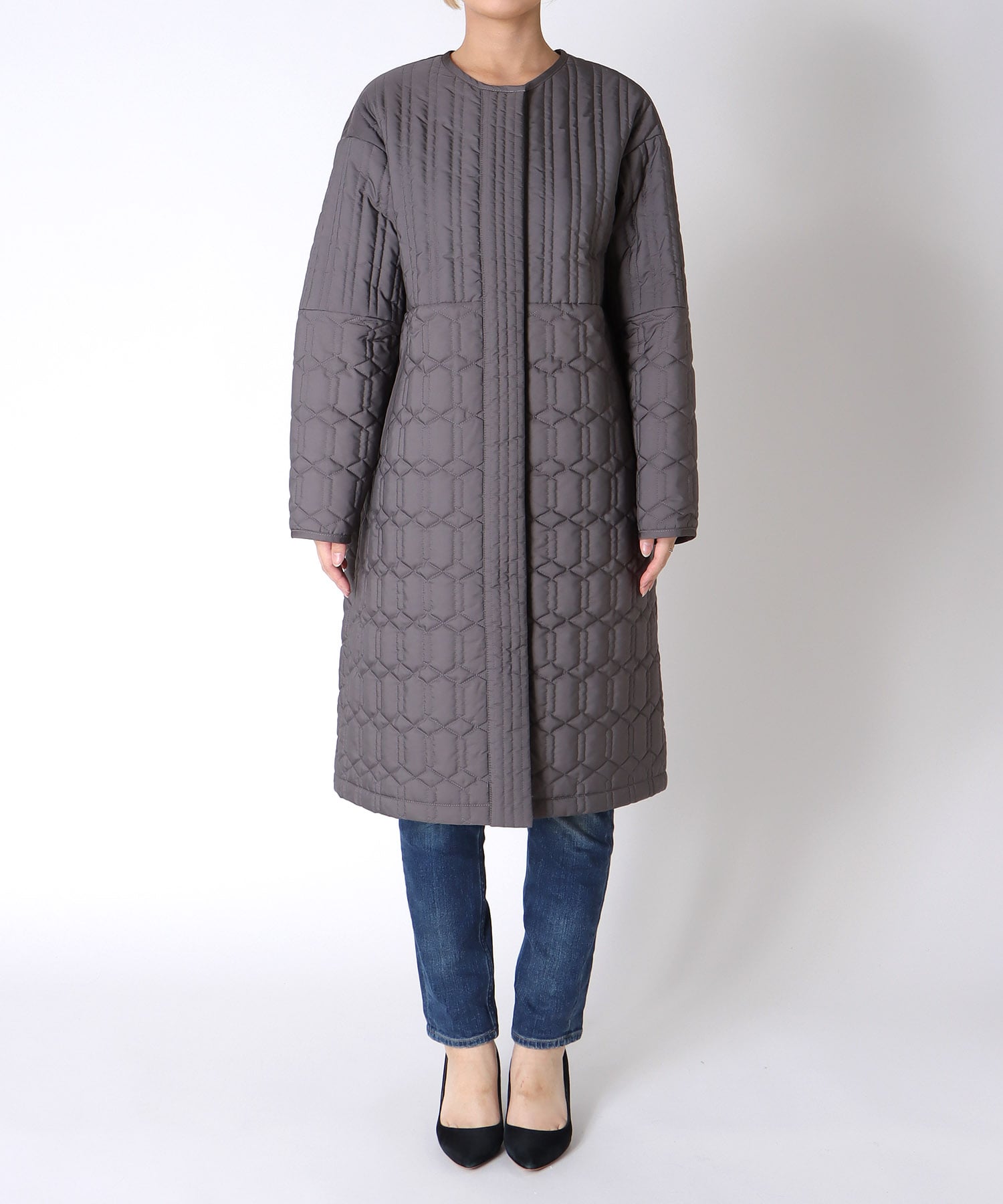 パターンMIXキルティングロングコート