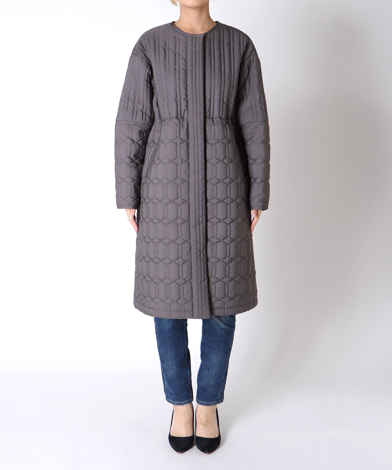 パターンMIXキルティングロングコート
