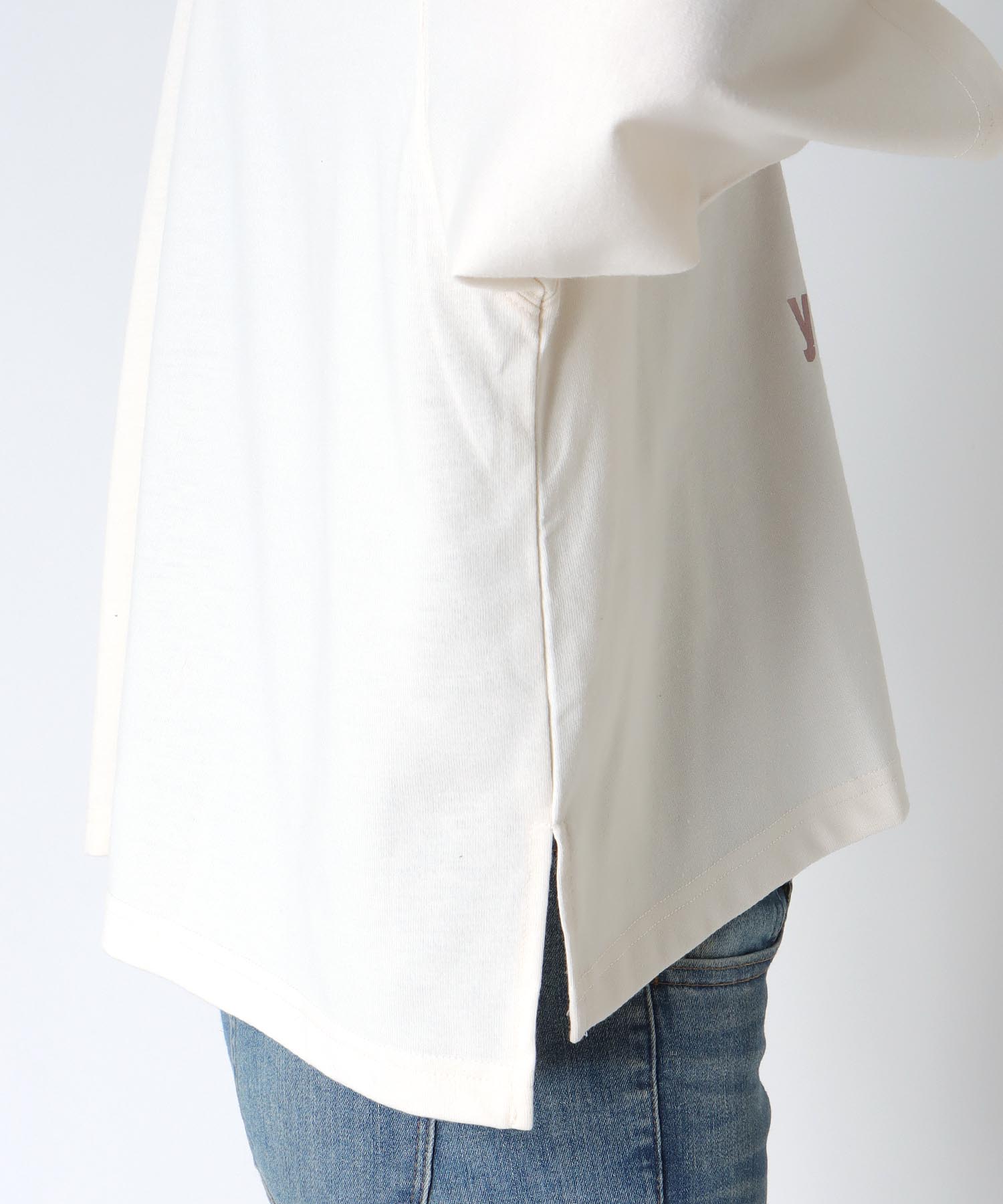 クルーネック7分袖ワイド箔ロゴTシャツ