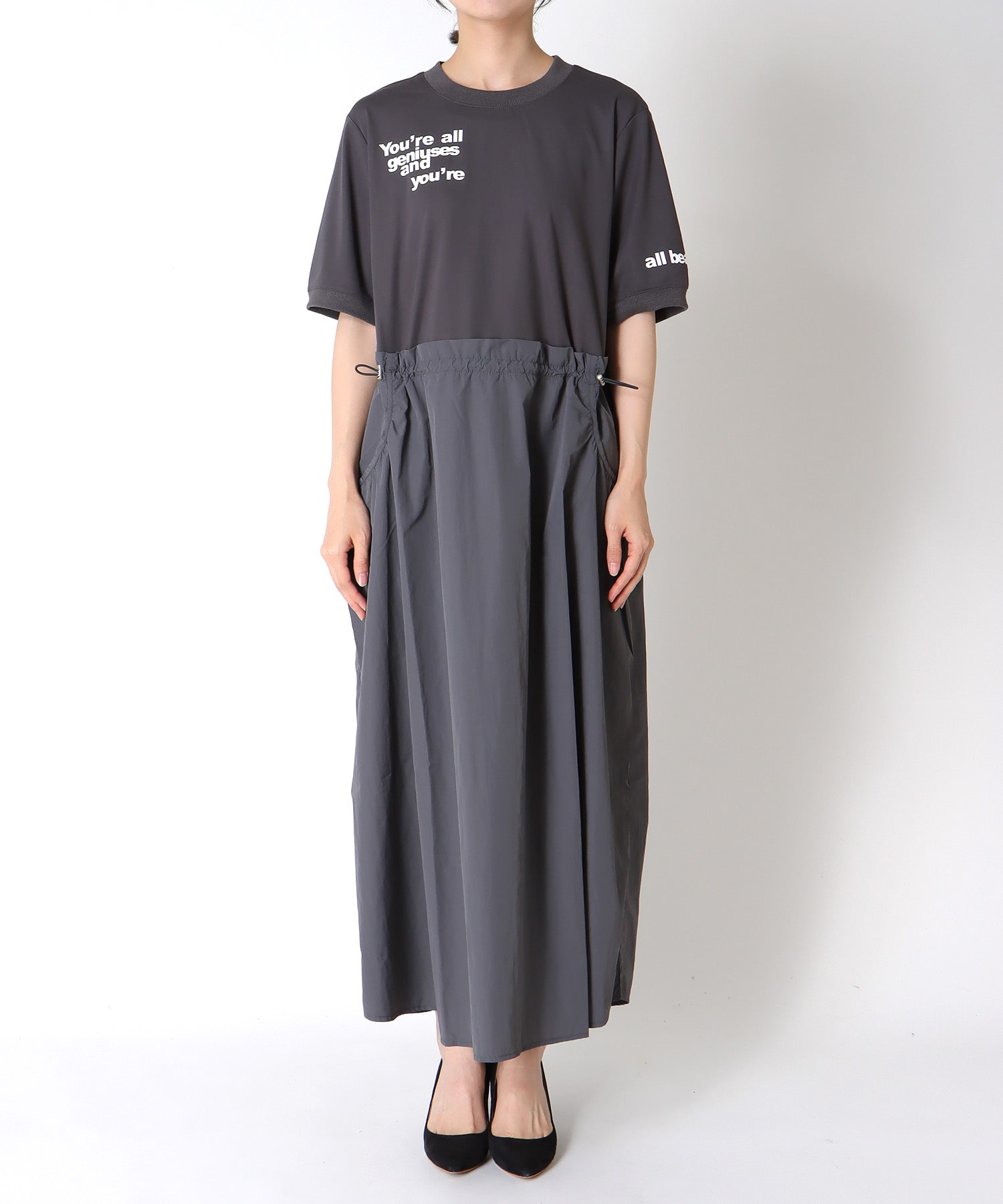 布帛切替ハーフスリーブロゴワンピース