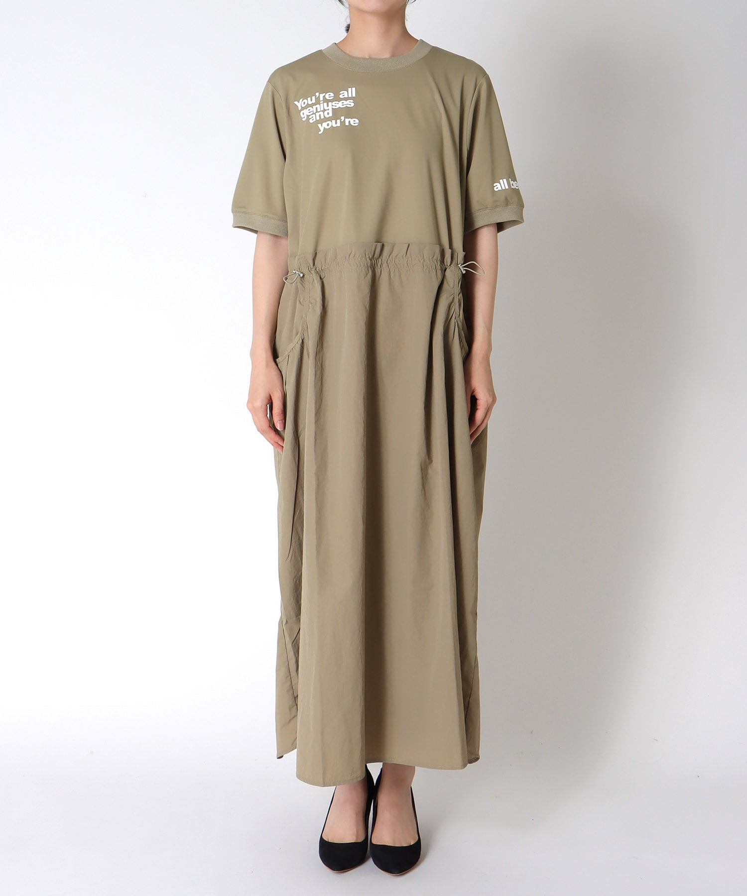 布帛切替ハーフスリーブロゴワンピース