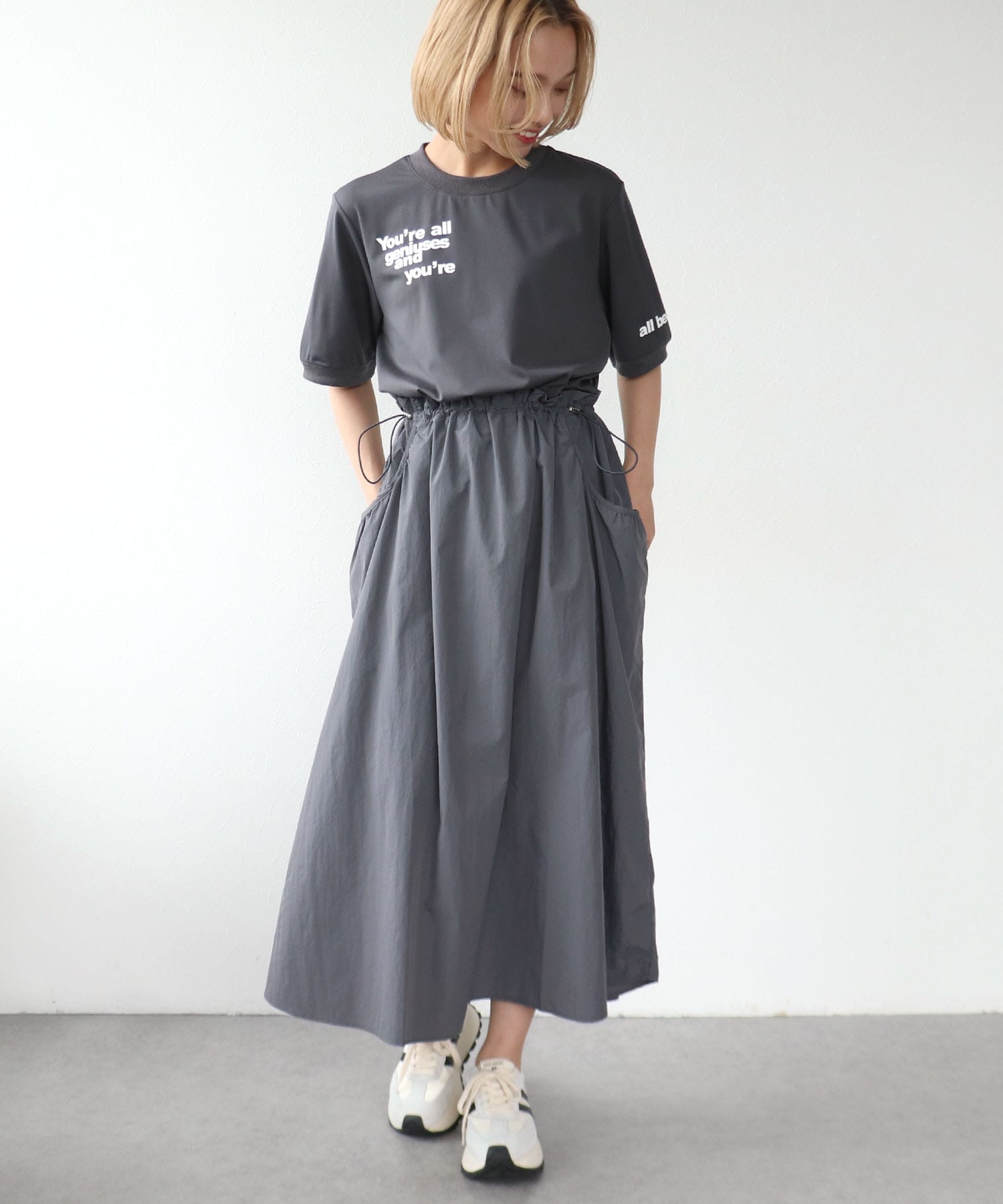 布帛切替ハーフスリーブロゴワンピース