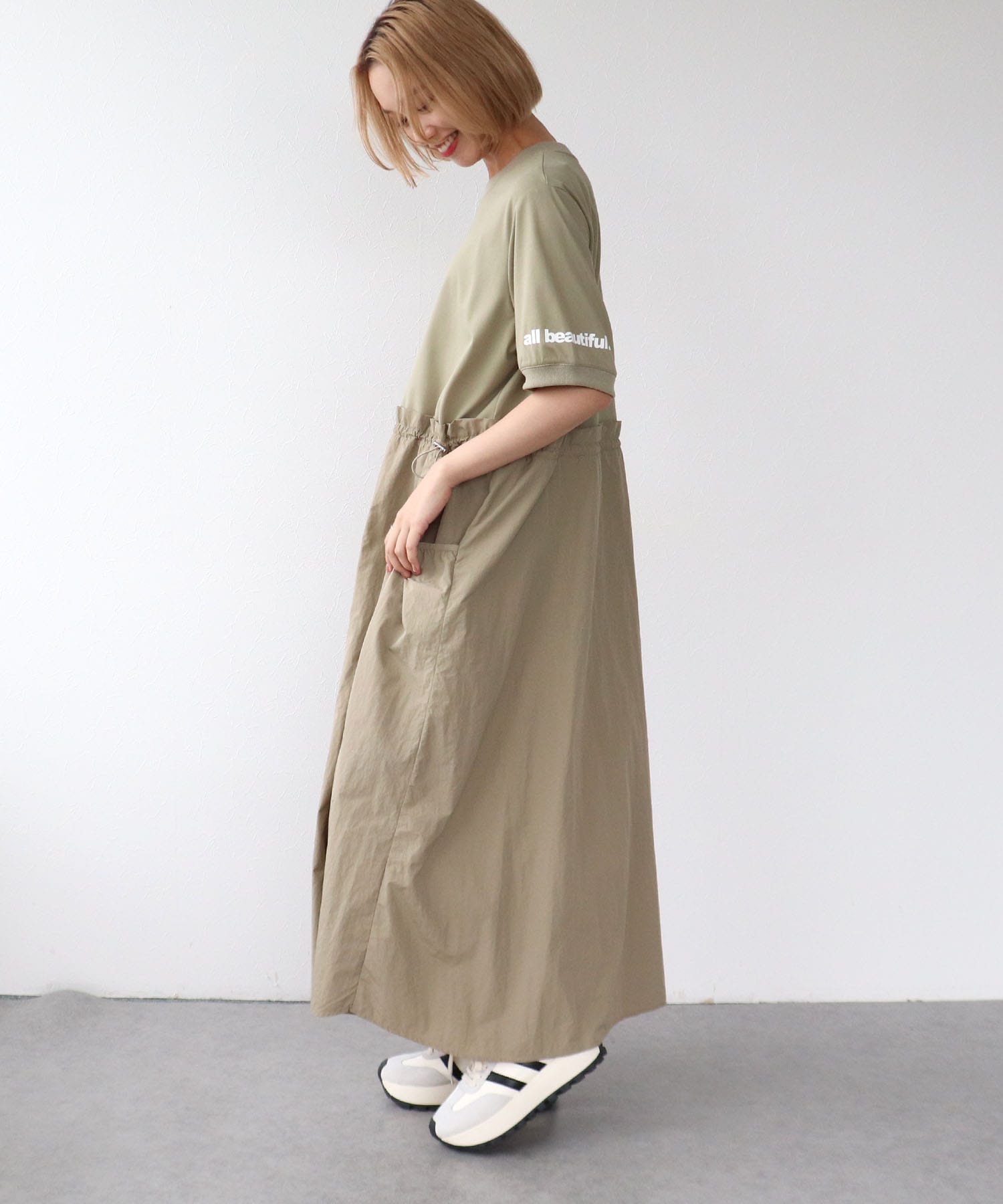 布帛切替ハーフスリーブロゴワンピース