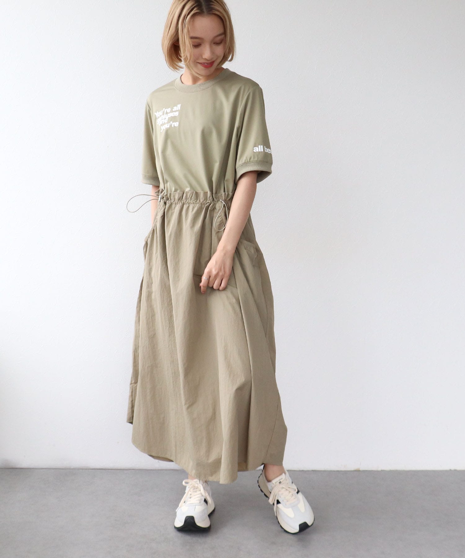 布帛切替ハーフスリーブロゴワンピース